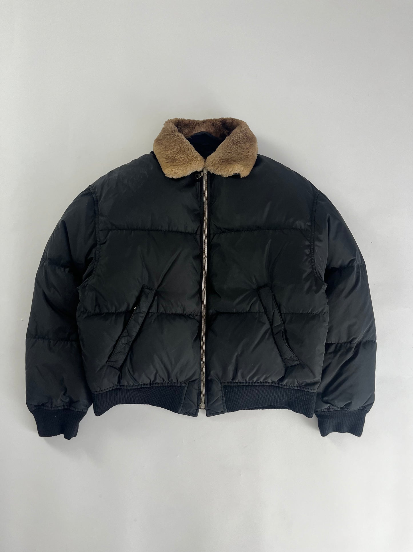 Prada Converted Hooded Fur Collar Cropped Puffer Jacket FW 1998 - L