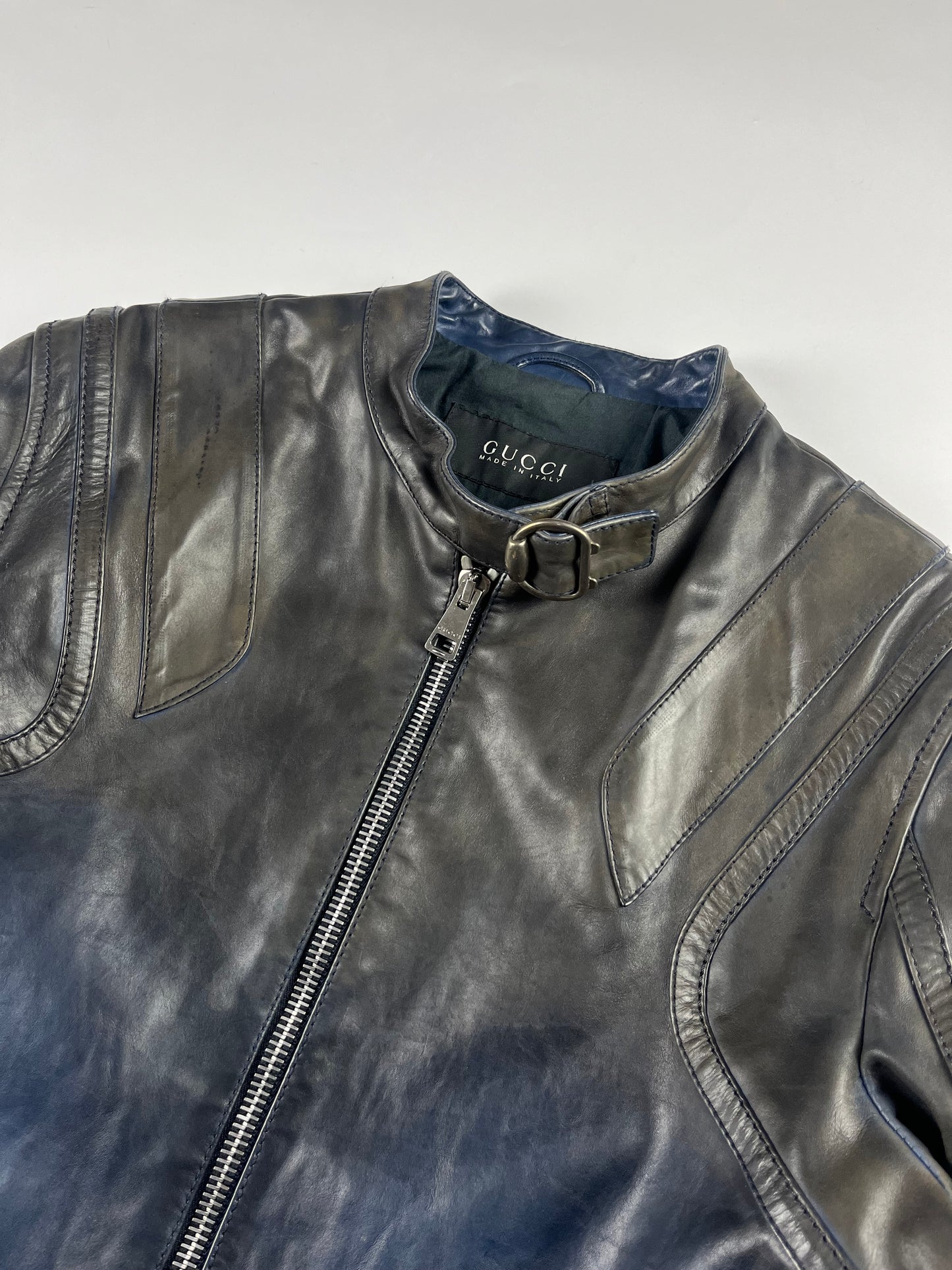 Gucci Frida Giannini Blue Gradient Leather Motor Jacket SS 2009 - M