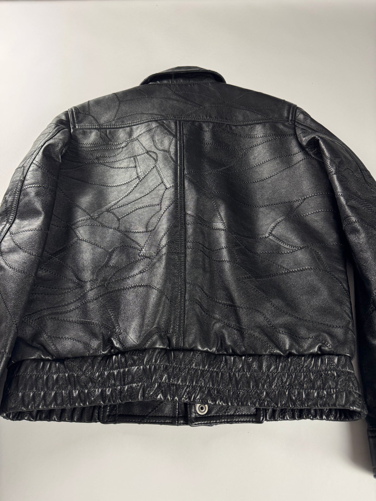 Saint Laurent Sample Leather Paneled Zigzag Stitching Bomber Jacket Pre Fall 2018 - S