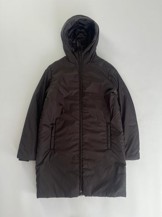 Prada Brown Nylon Double Zip Long Hooded Jacket 2000s - S