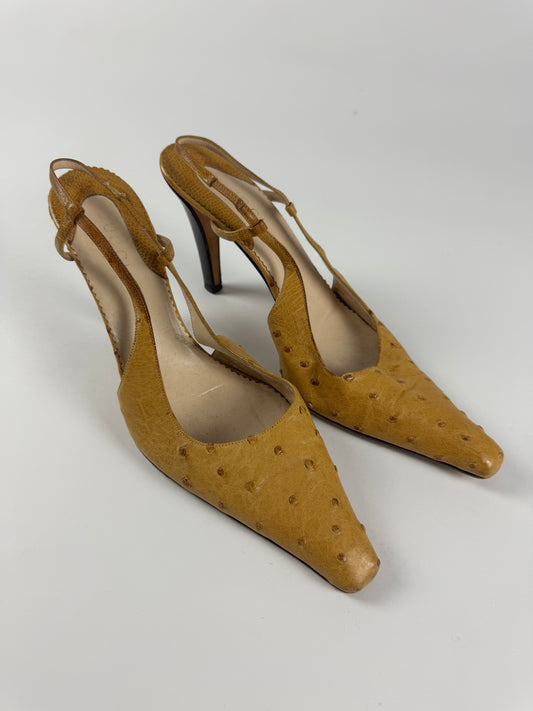 Gucci Tom Ford Light Tan Ostrich Leather Slingback Heels Pumps 1990s - 9,5 IT/40,5 EU