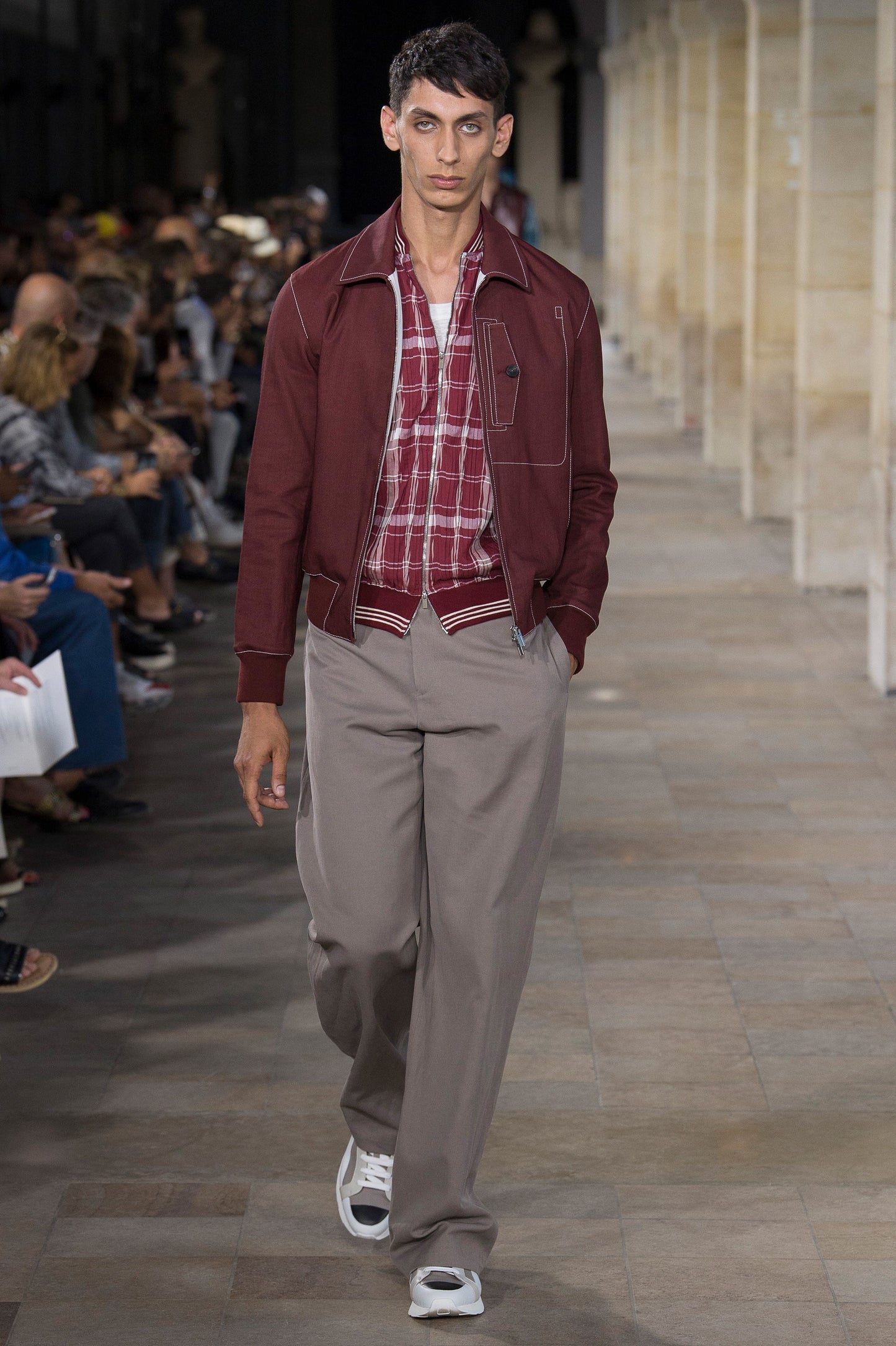 Hermès Bordeaux Plaid Check Bomber Jacket SS 2018 - S