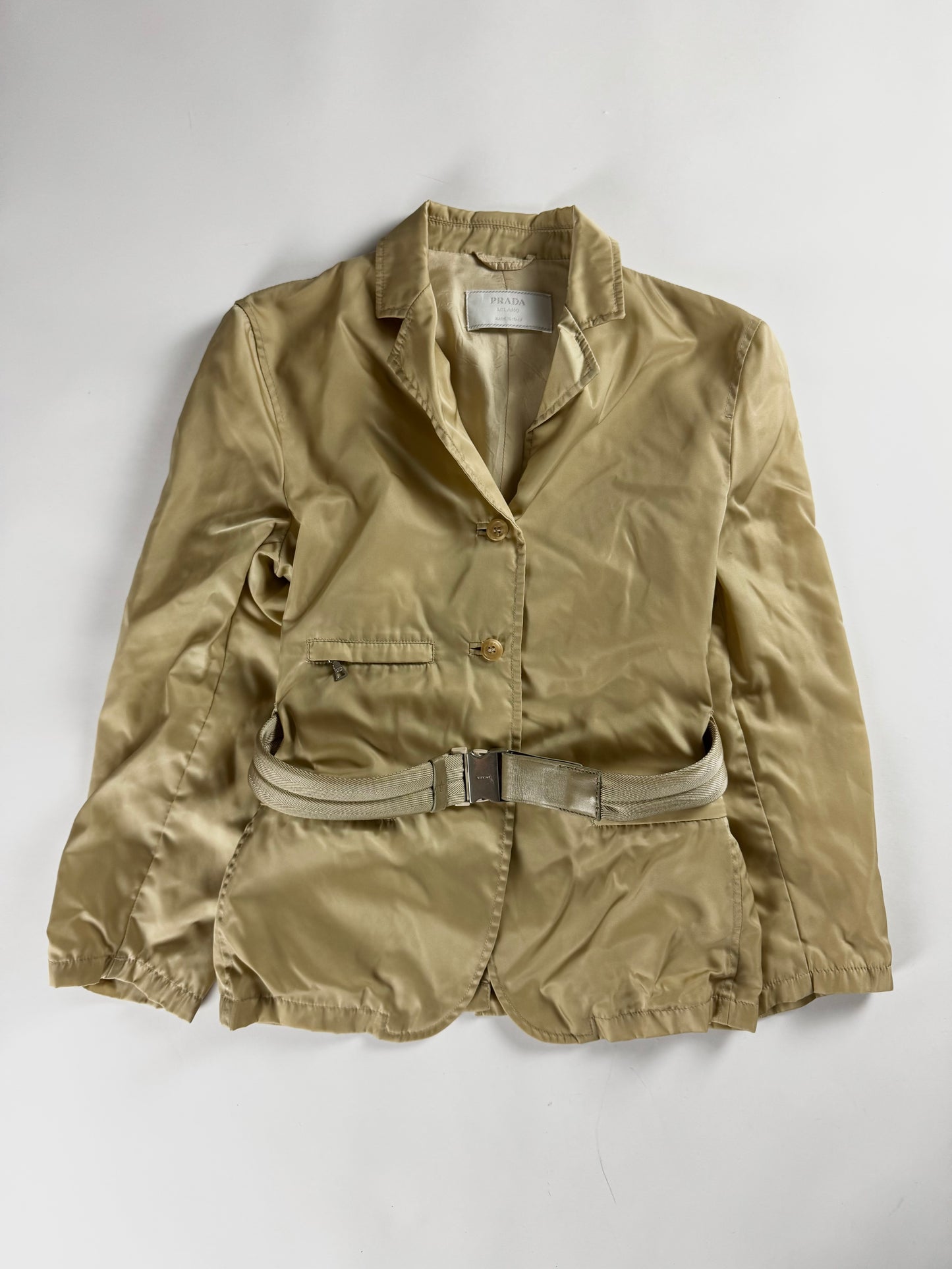 Prada Milano Cream Strapped Belt Nylon Jacket FW 1999 - S