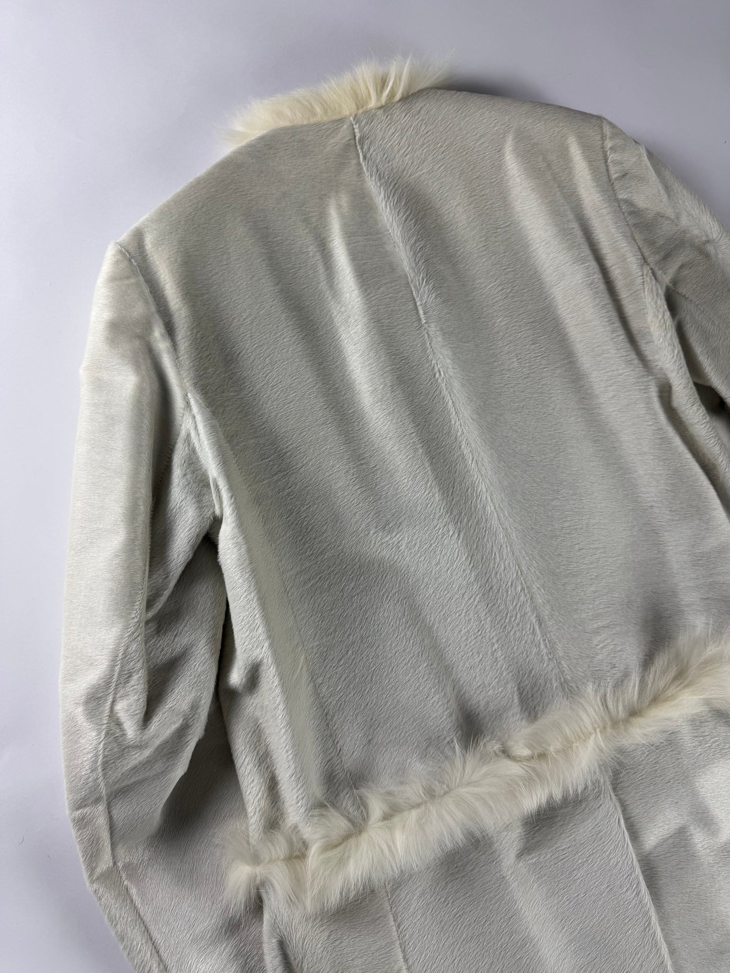 Prada White Heaven Fur Trimmed Pony Hair Leather Coat 1990s - S