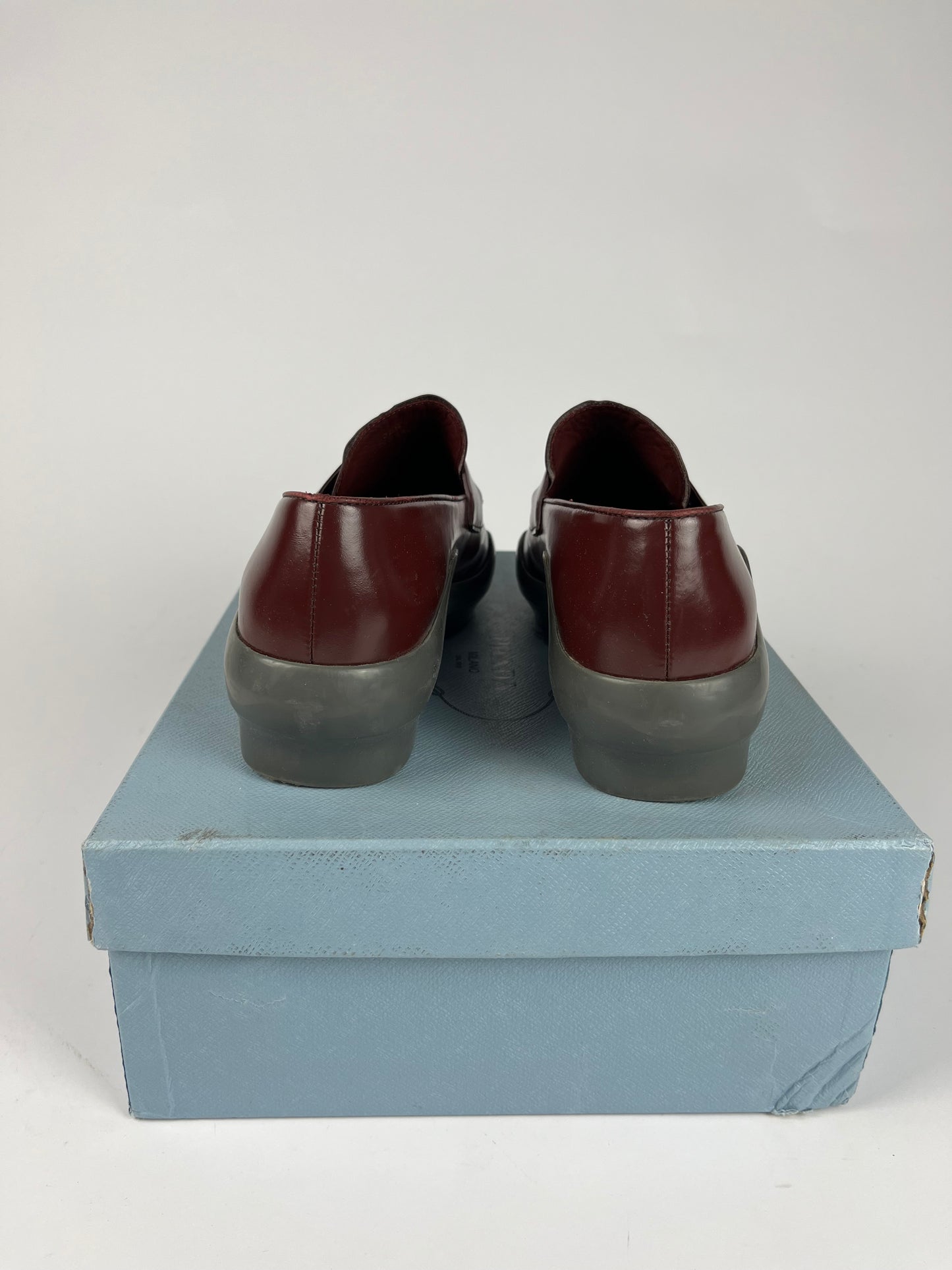 Prada Wine Red Leather Platform Loafers FW 2015 - 40 EU