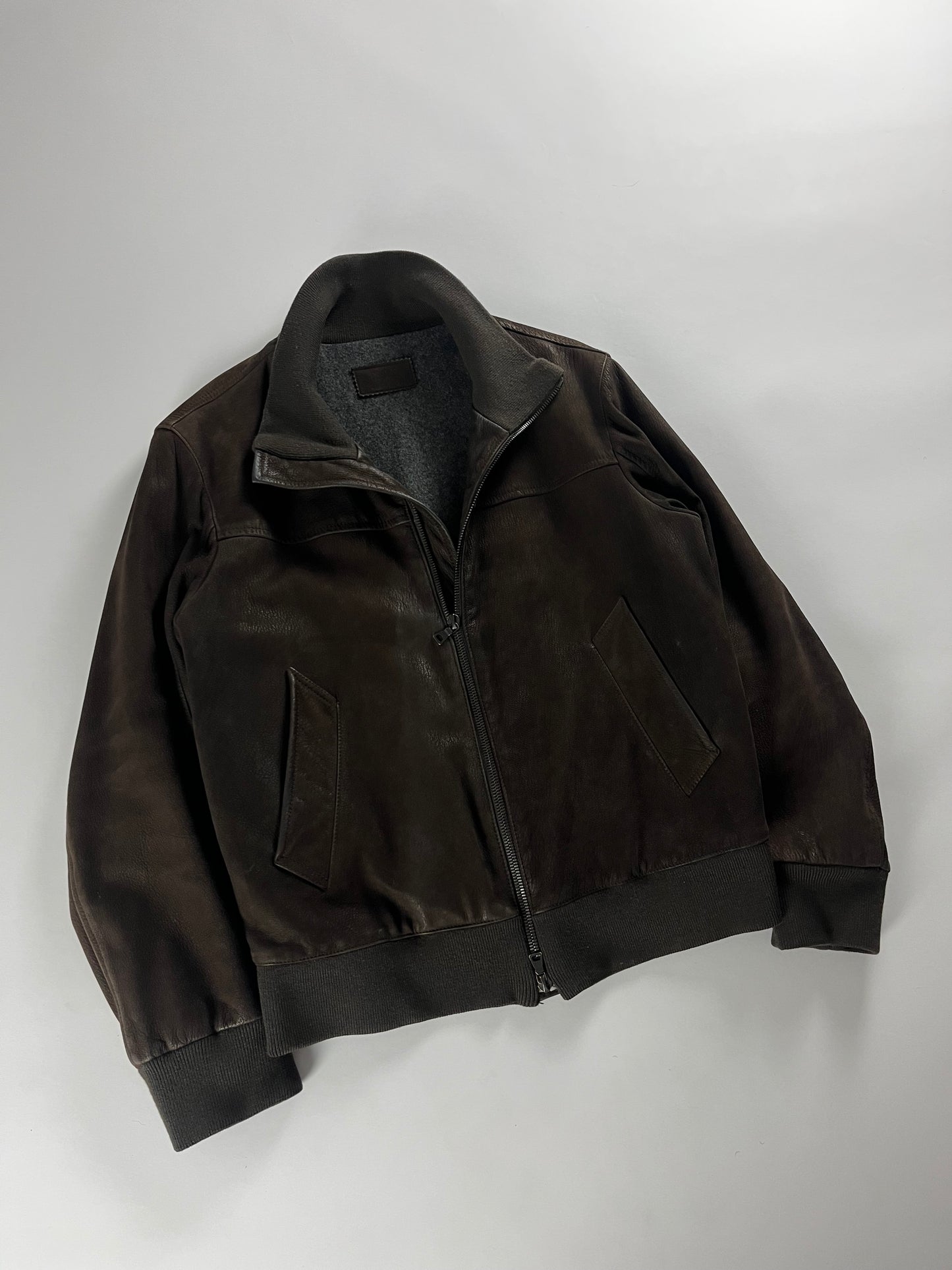 Prada Brown Premium Leather Bomber Jacket 2000s - L