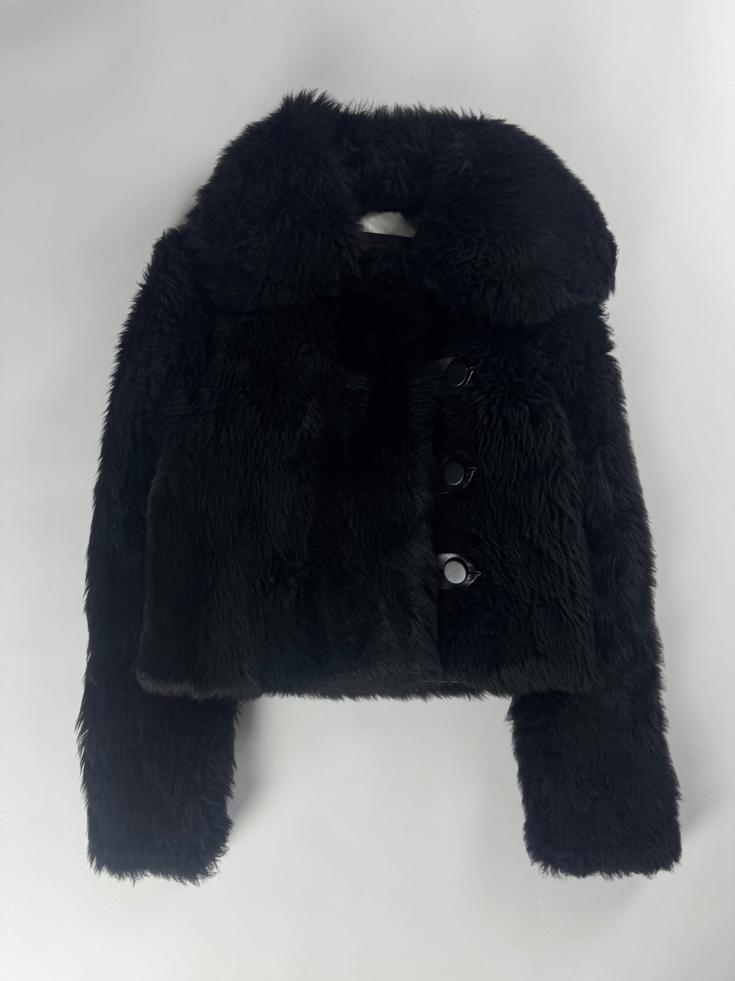 Louis Vuitton Sample Black Lamb Fuzzy Fur Crop Side Button Jacket FW 2015 - XS