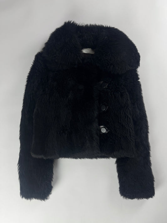 Louis Vuitton Sample Black Lamb Fuzzy Fur Crop Side Button Jacket FW 2015 - XS