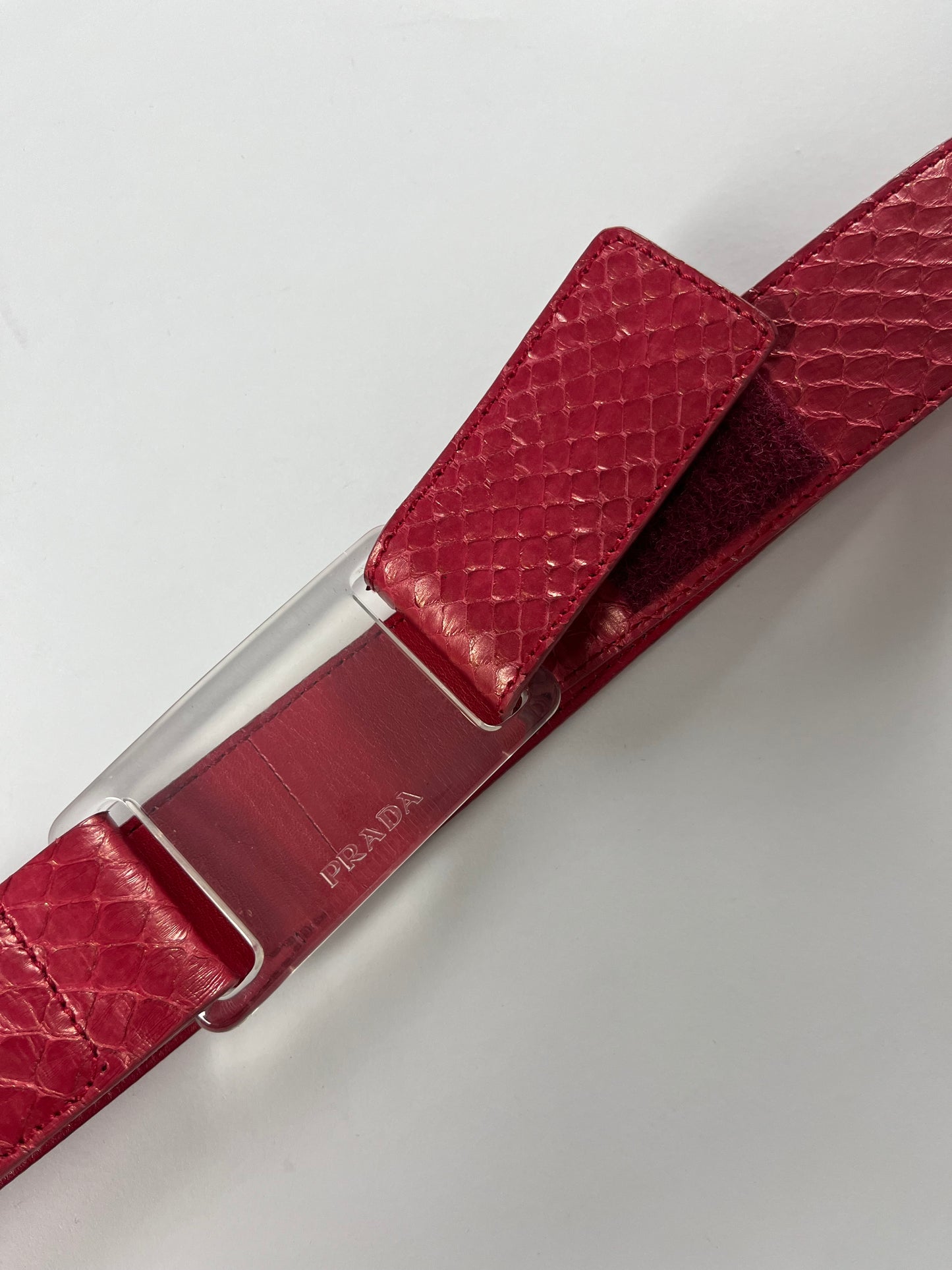 Prada Red Leather Snakeskin Translucent Belt FW 1999 - 70 cm