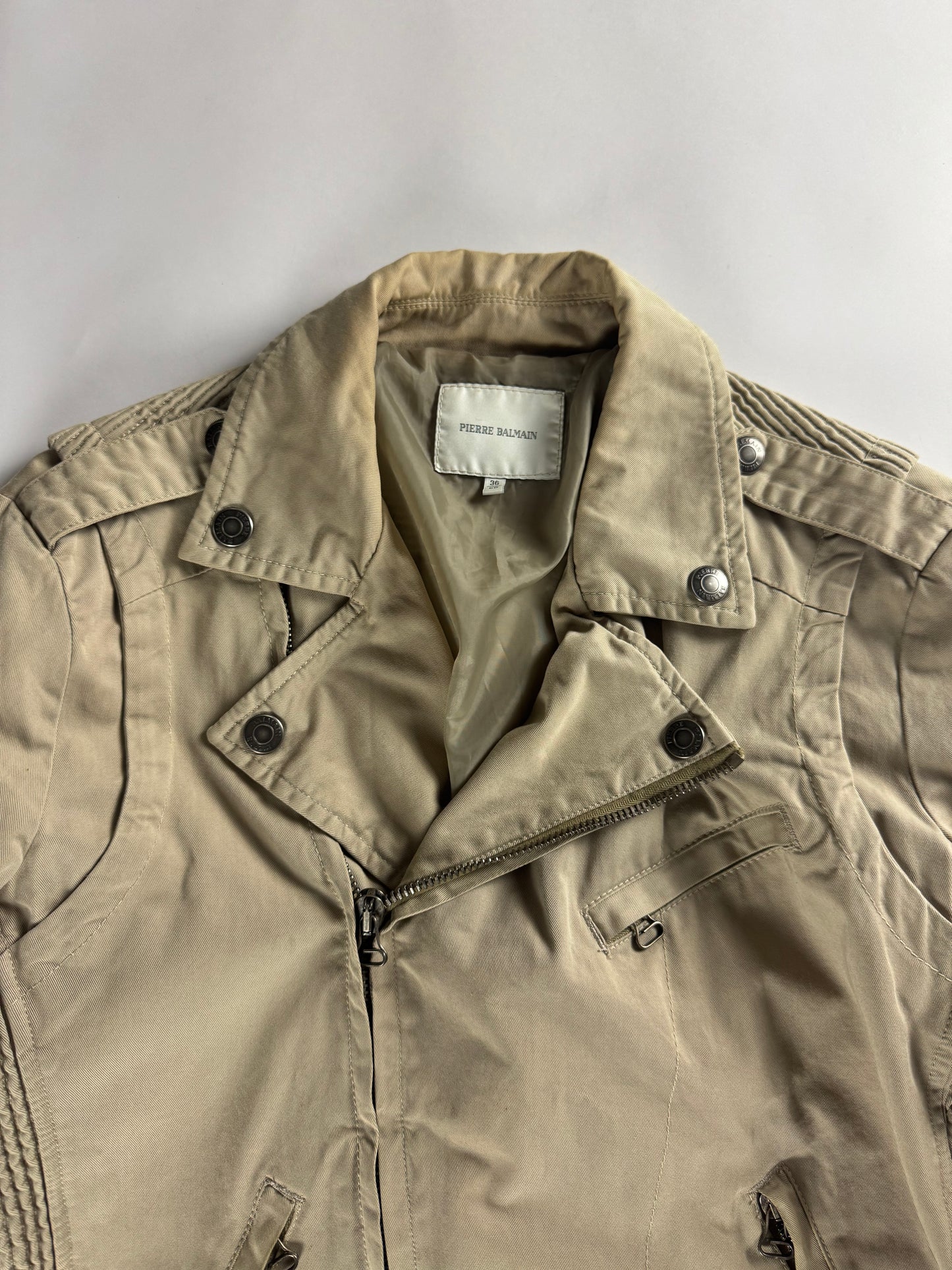 Balmain Tan Beige Belted Waist Biker Jacket 2010s - M