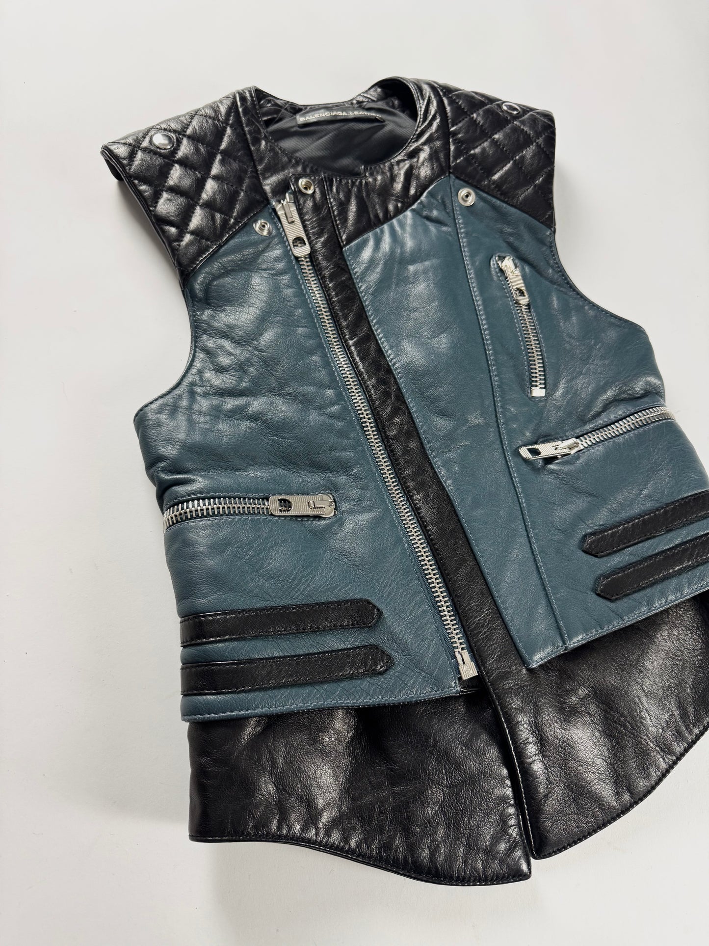 Balenciaga Nicolas Ghesquière Leather Bicolor Quilted Shoulders Vest SS 2011 - S