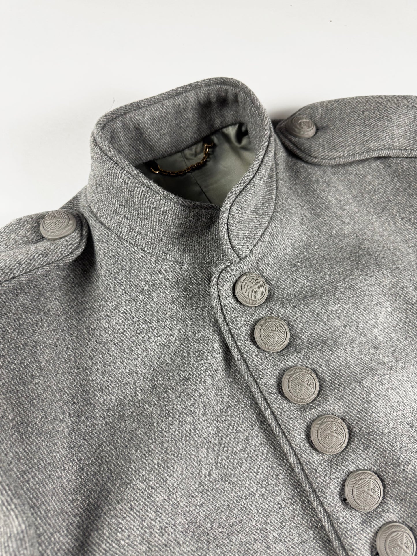 Louis Vuitton Sample Grey Wool Napoleonic Military Stand Collar Epaulettes Officer Jacket FW 2019 - M