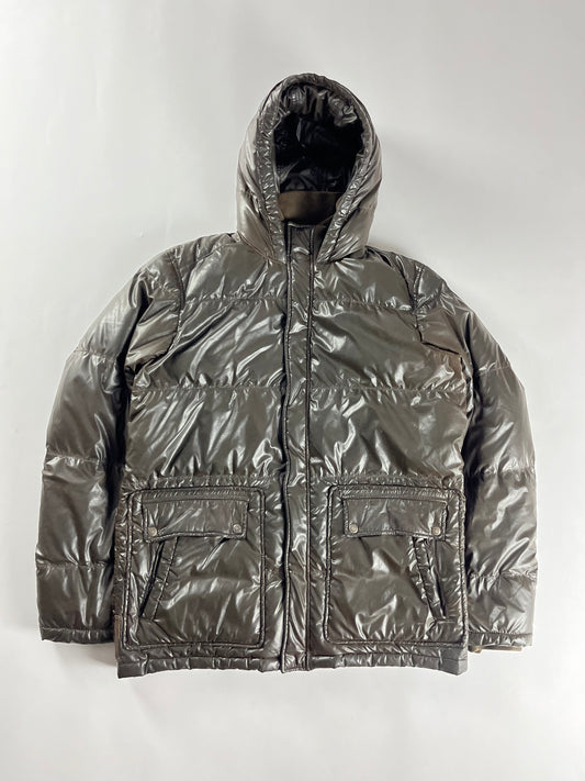 Prada Bright Brown Nylon Mid Hooded Puffer Jacket FW 2007 - L