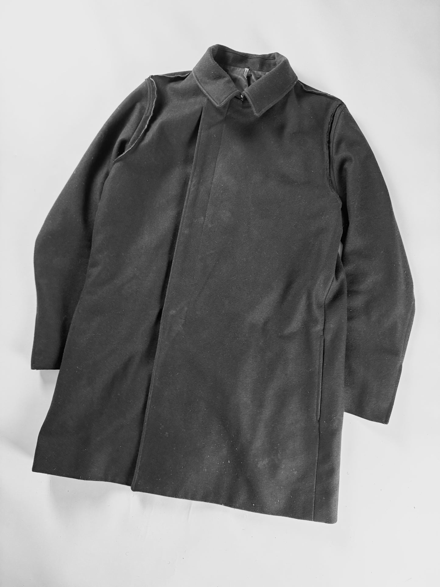 Dior Dark Clean Grey Wool Blend Minimalist Side Closing Coat FW 2011 - L