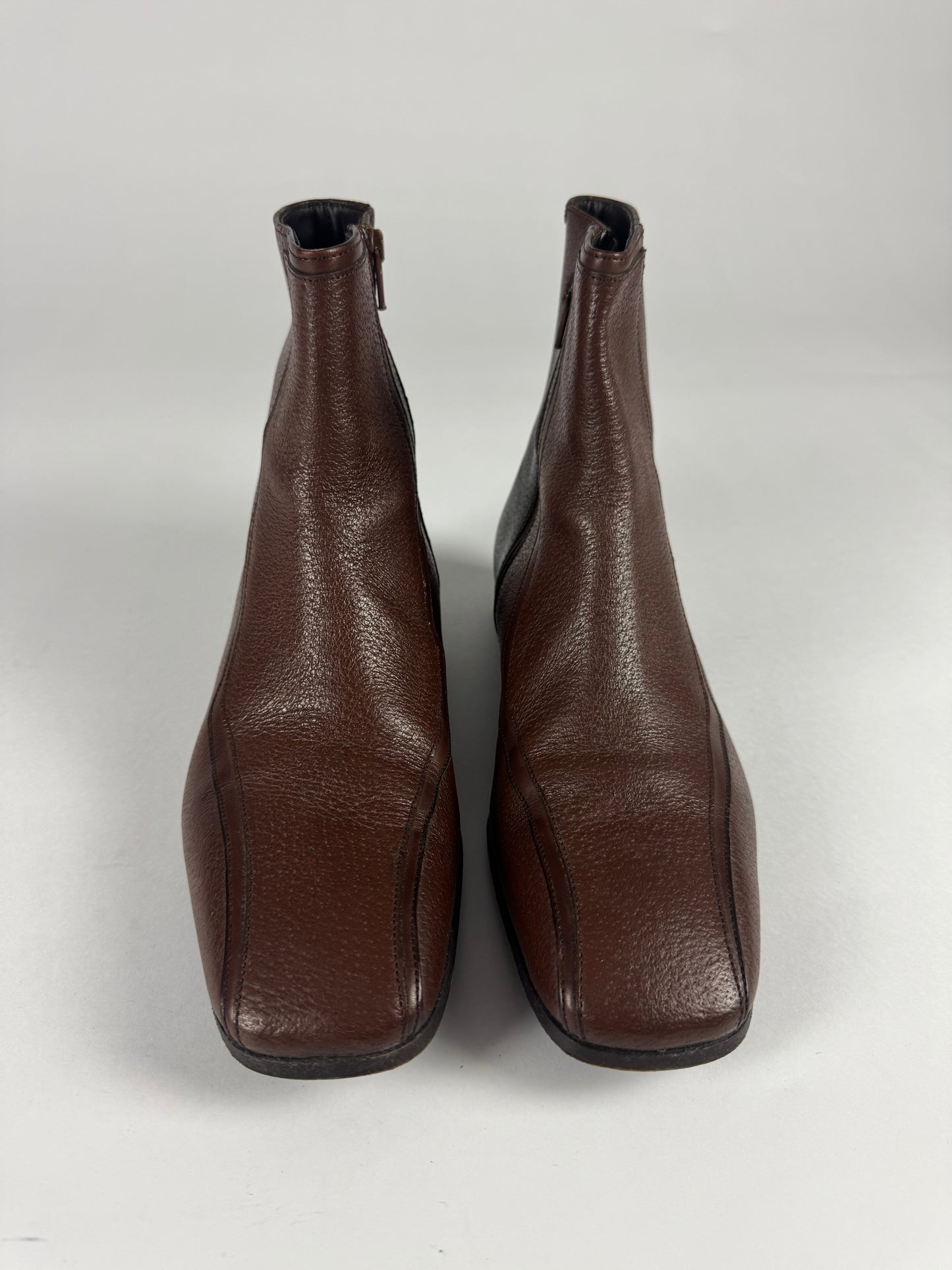 Prada Brown Square Toe Leather Boots FW 2000 - 41 EU