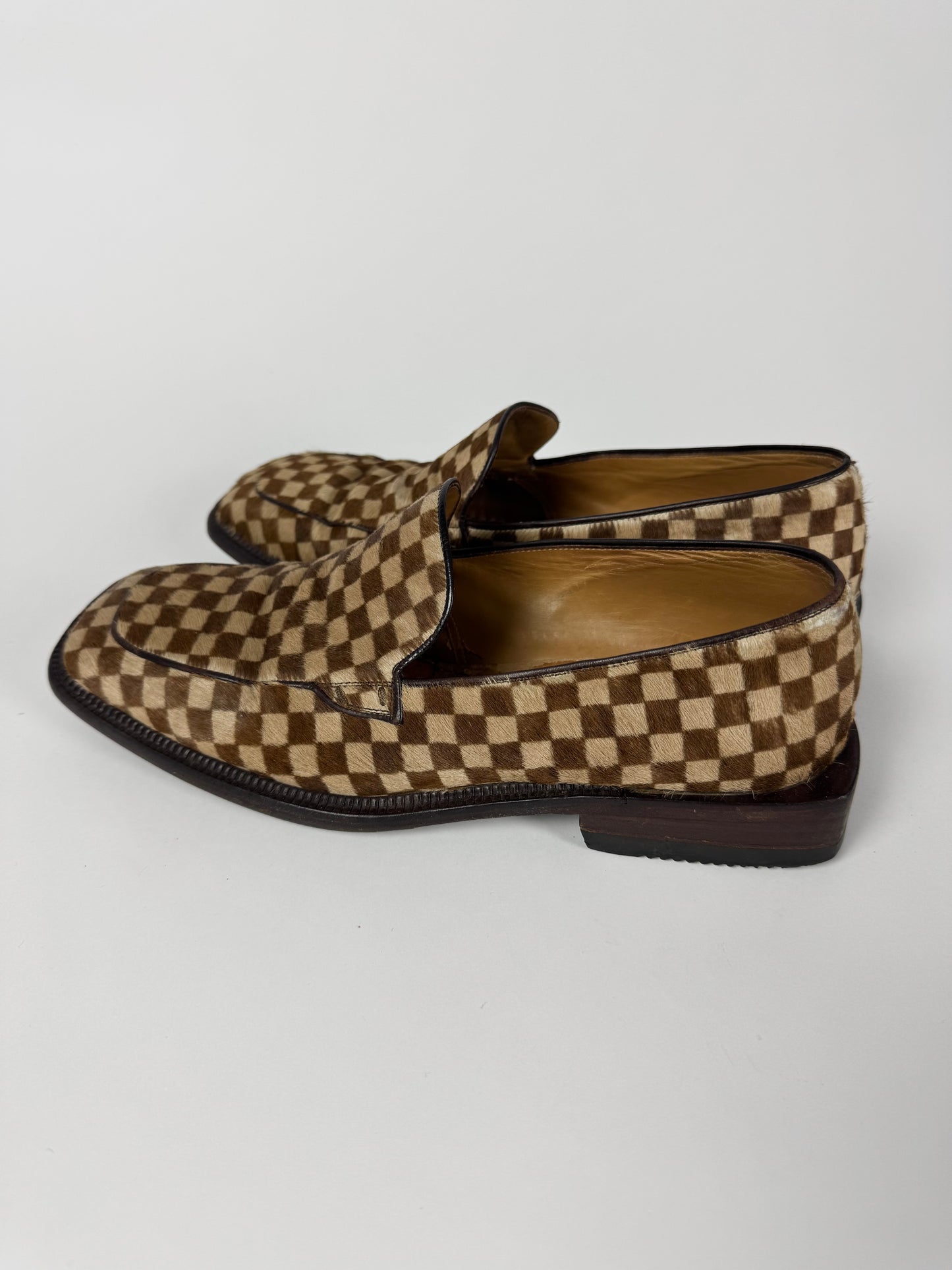 Louis Vuitton "Damier Sauvage" Printed Calfskin Ponyhair Square Toe Loafers FW 1999 - 44 EU