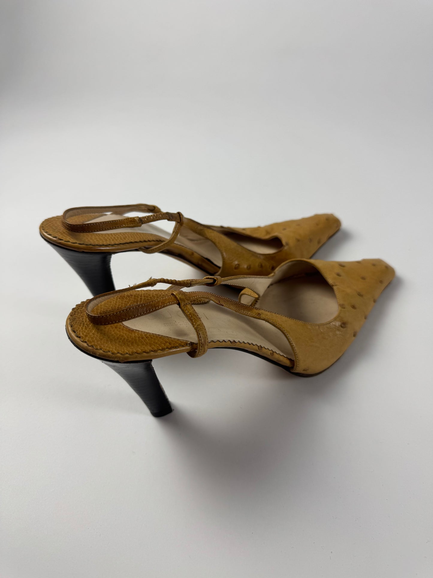 Gucci Tom Ford Light Tan Ostrich Leather Slingback Heels Pumps 1990s - 9,5 IT/40,5 EU
