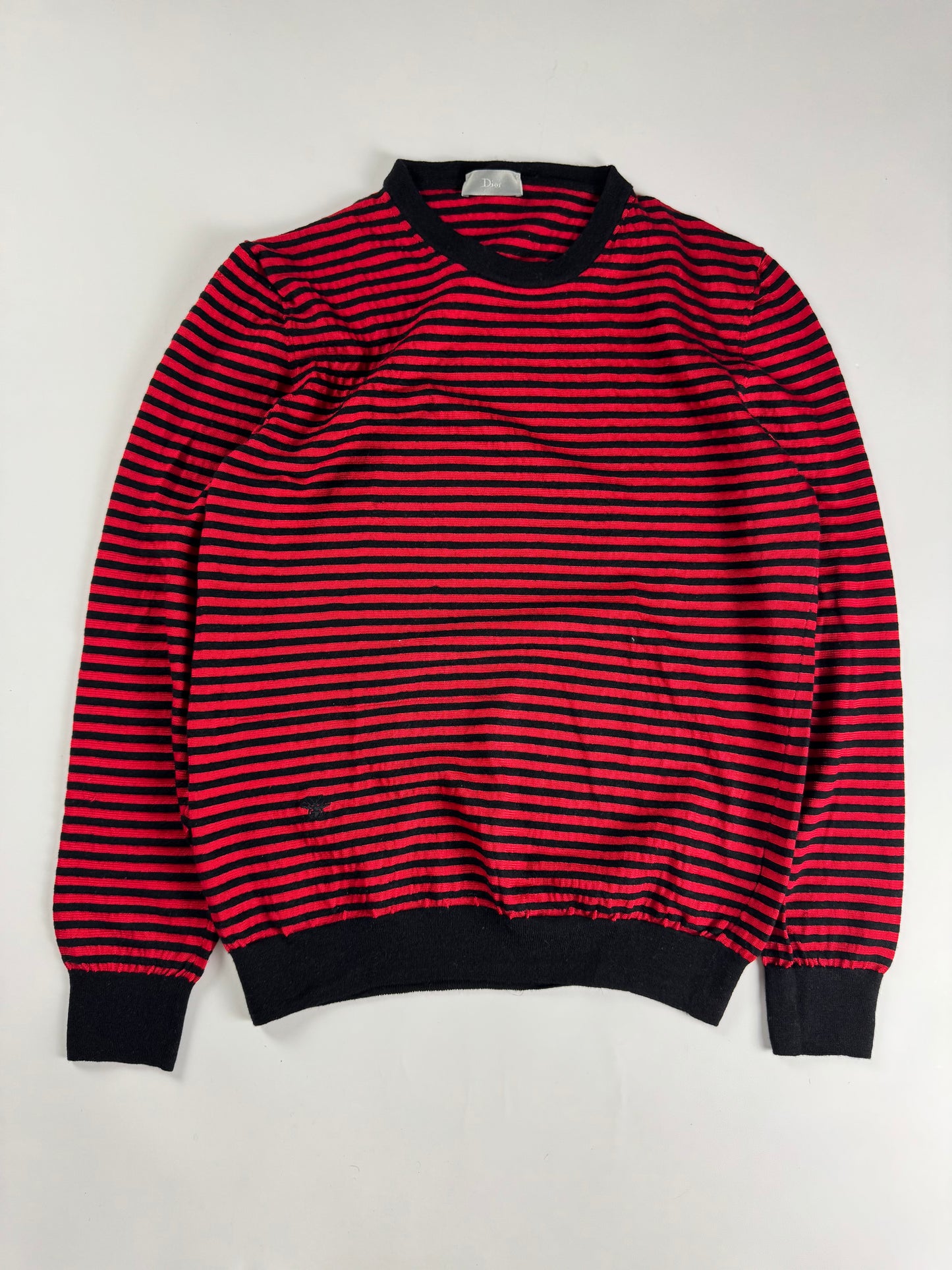Christian Dior Red Black Marinière Stripe Wool Elasticated Waist Knit Crewneck Sweater SS 2017 - M