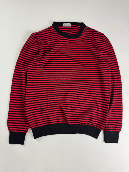 Christian Dior Red Black Marinière Stripe Wool Elasticated Waist Knit Crewneck Sweater SS 2017 - M