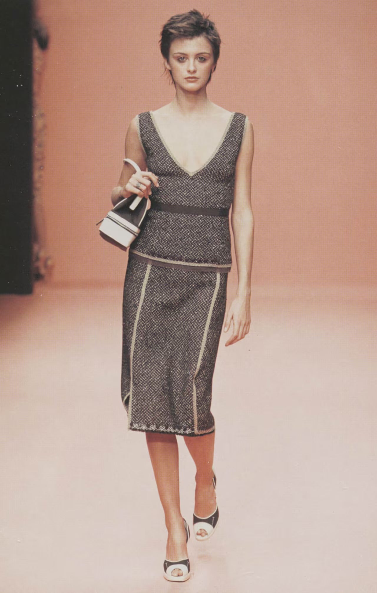 Prada Wool Tweed V Collar Top FW 2000 - M