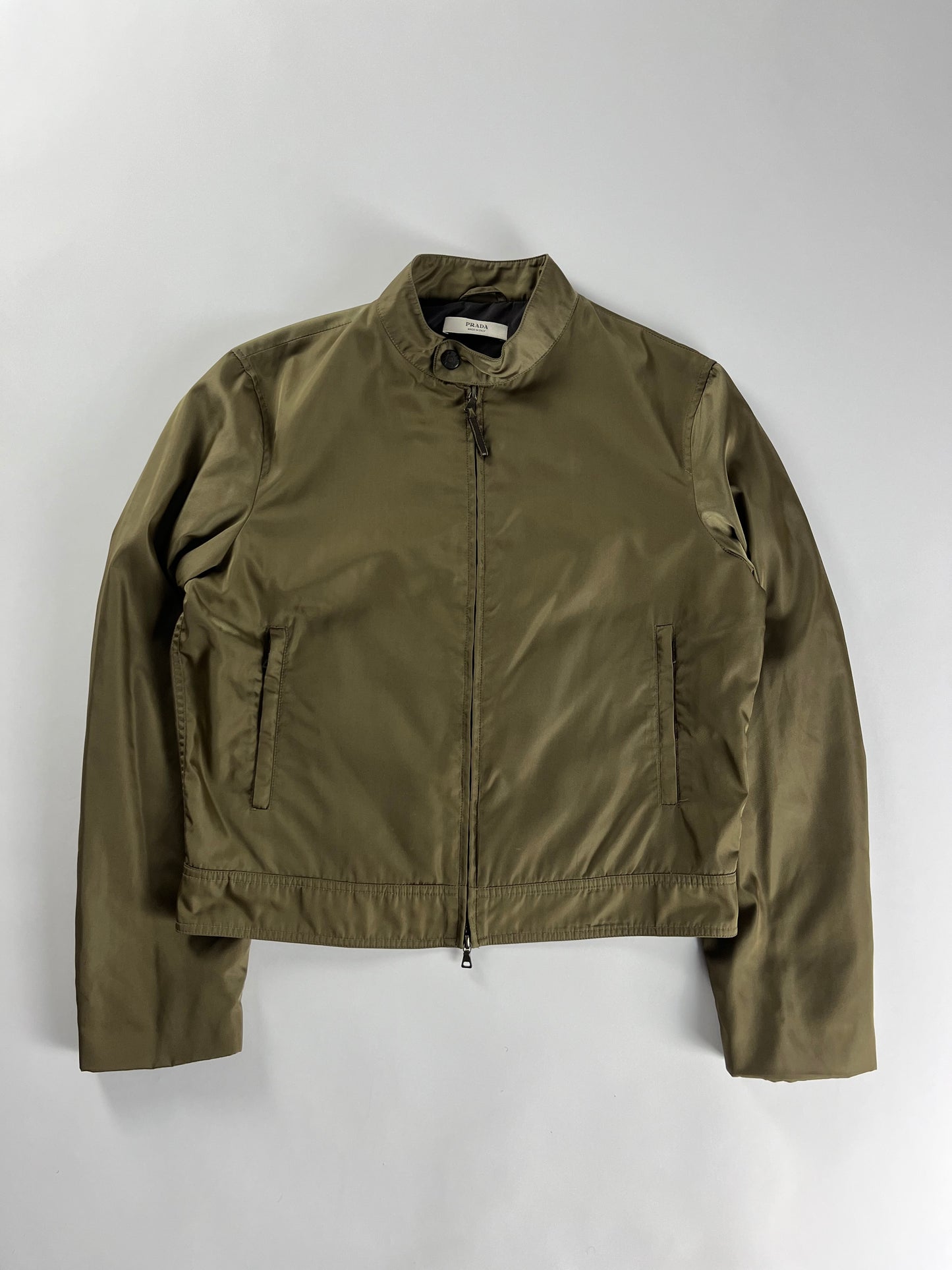 Prada Jungle Green Light Nylon Moto Fit Jacket 2000s - L