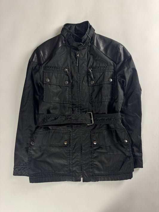 Prada Leather Shoulder Patched Nylon Belt Jacket 2000s - S
