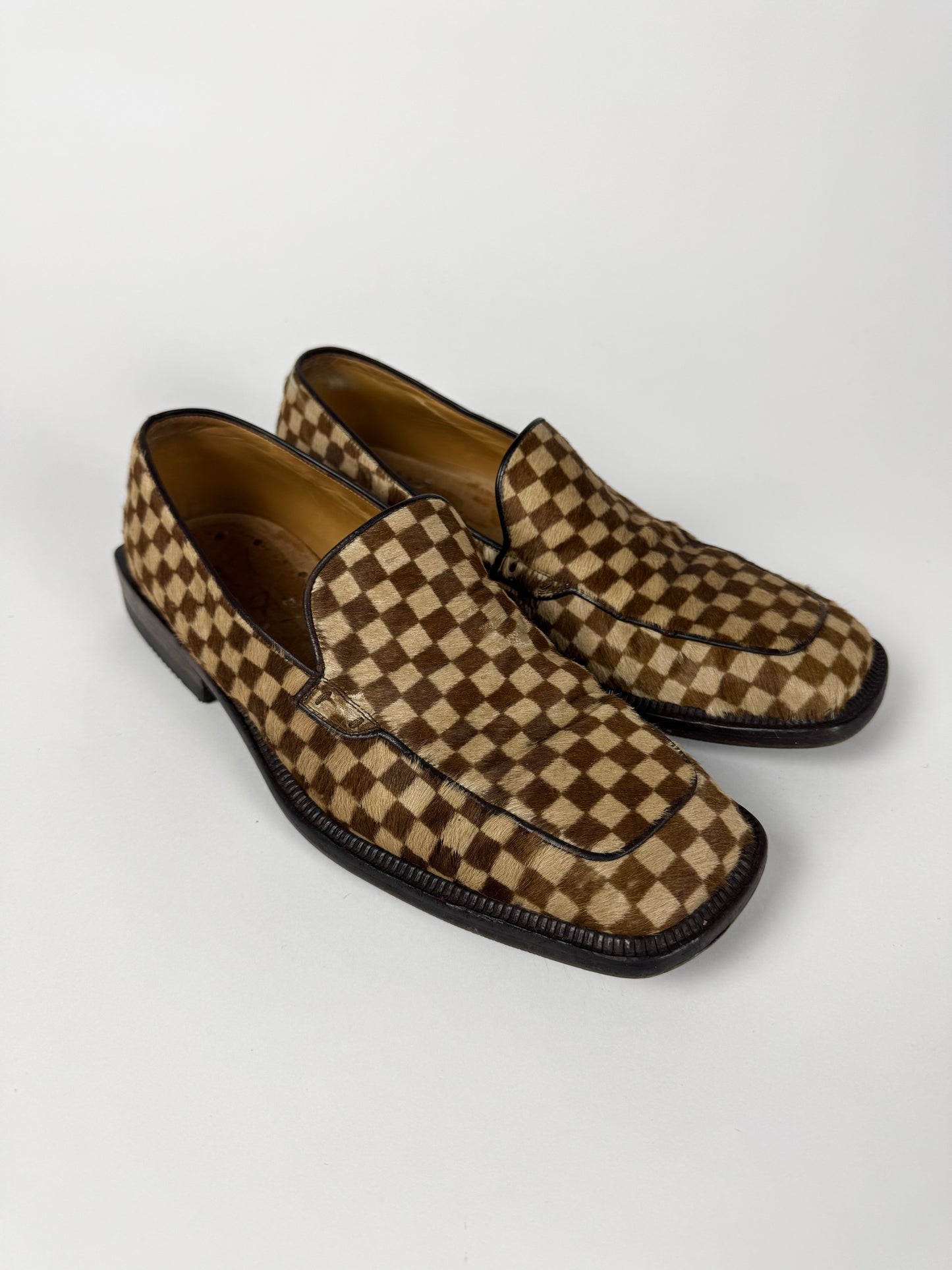 Louis Vuitton "Damier Sauvage" Printed Calfskin Ponyhair Square Toe Loafers FW 1999 - 44 EU