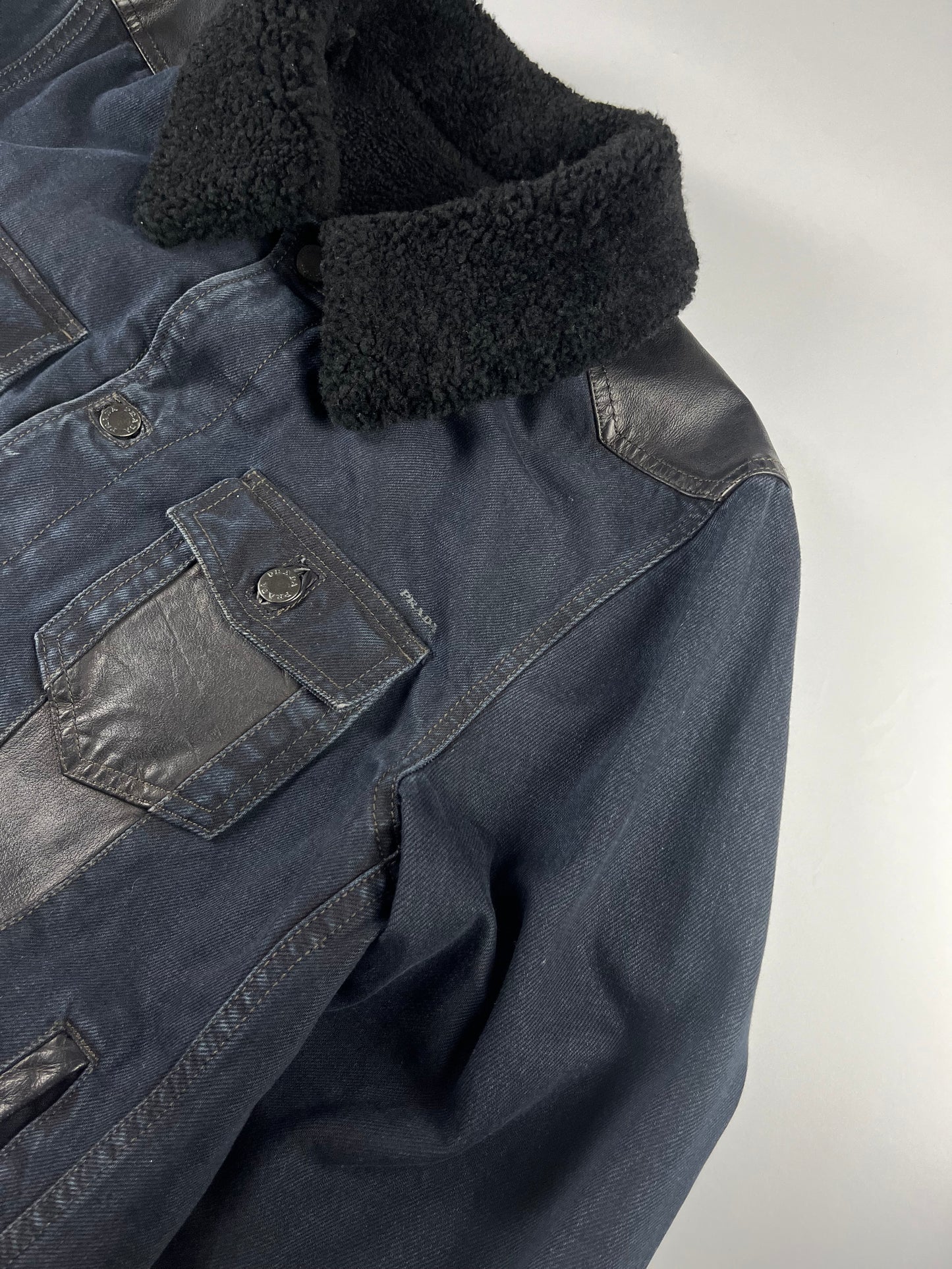 Prada Denim Leather Sheep Fur  Trucker Jacket FW 2006 - L