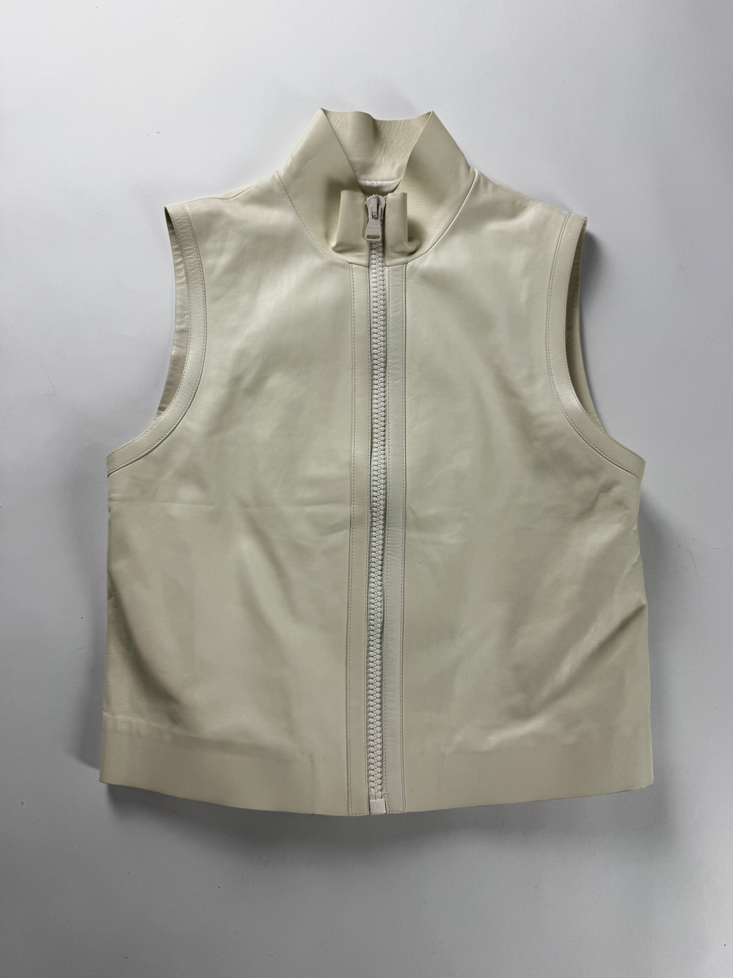 Louis Vuitton Cream Ivory Leather Zip Up Vest FW 2015 - S