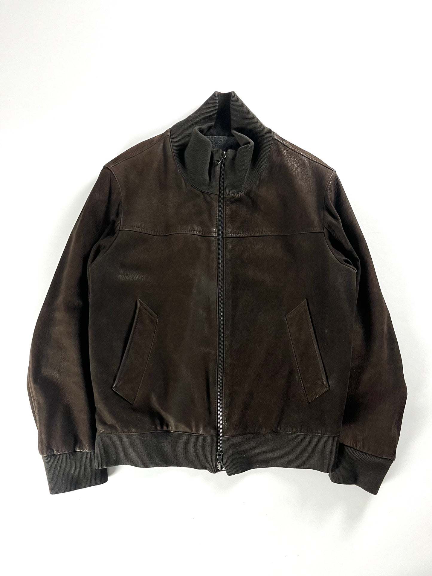 Prada Brown Premium Leather Bomber Jacket 2000s - L