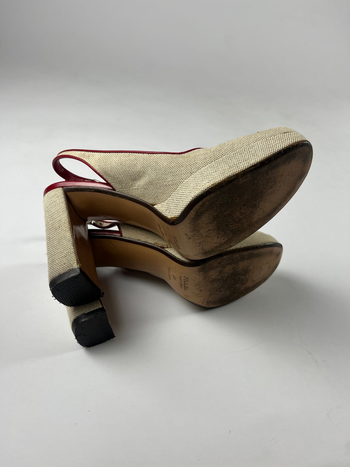 Prada Linen Inside Red Heels SS 1999 - 38 IT/39 EU