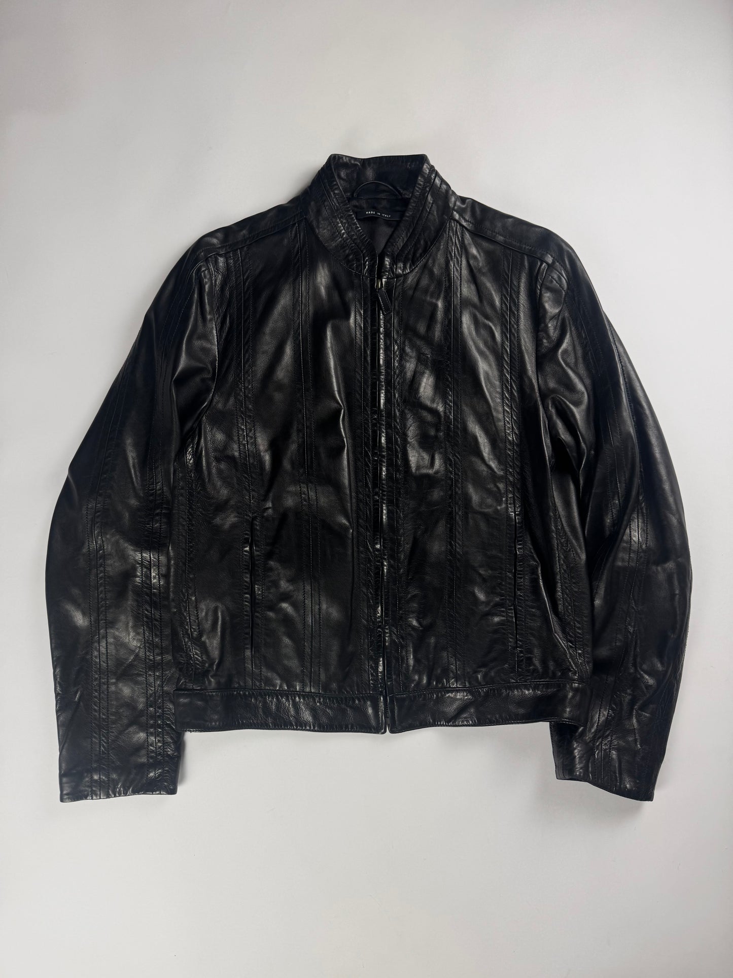 Gucci Tom Ford Dark Single Rider Stitched Panels Leather Jacket 2000s - M