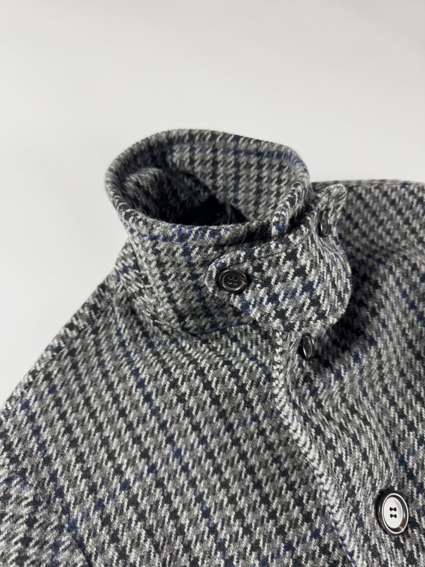 Prada Grey Houndstooth Patch Pockets Wool Oversized Coat FW 2003 - L