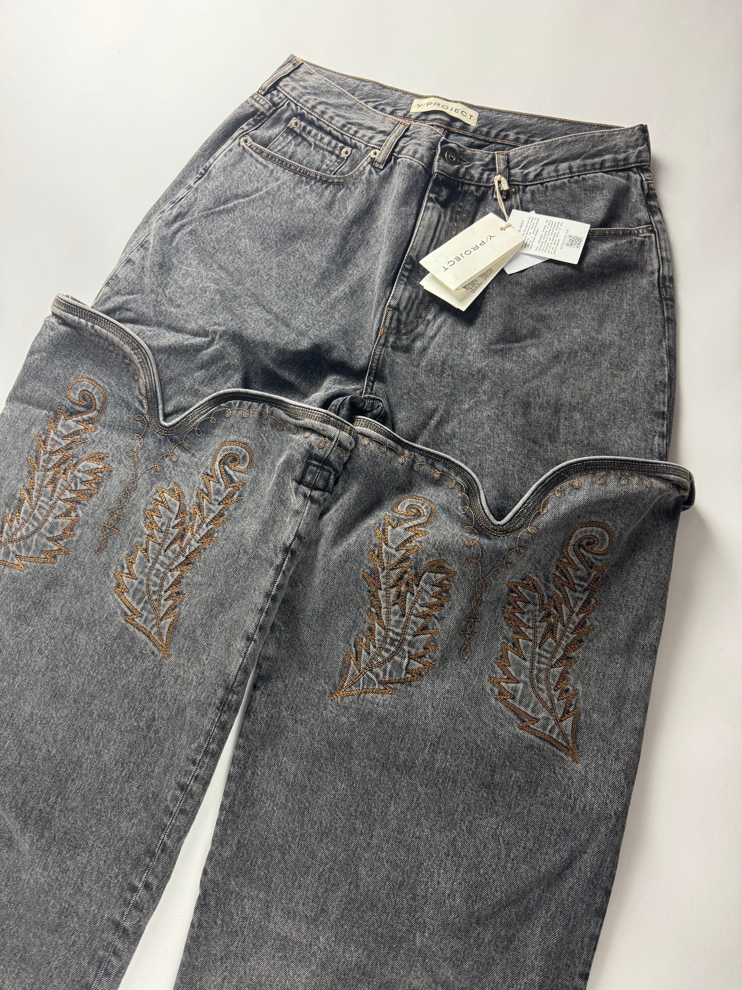 Y/Project Maxi Cowboy Cuff Grey Denim Pants SS 2023 - 34 US