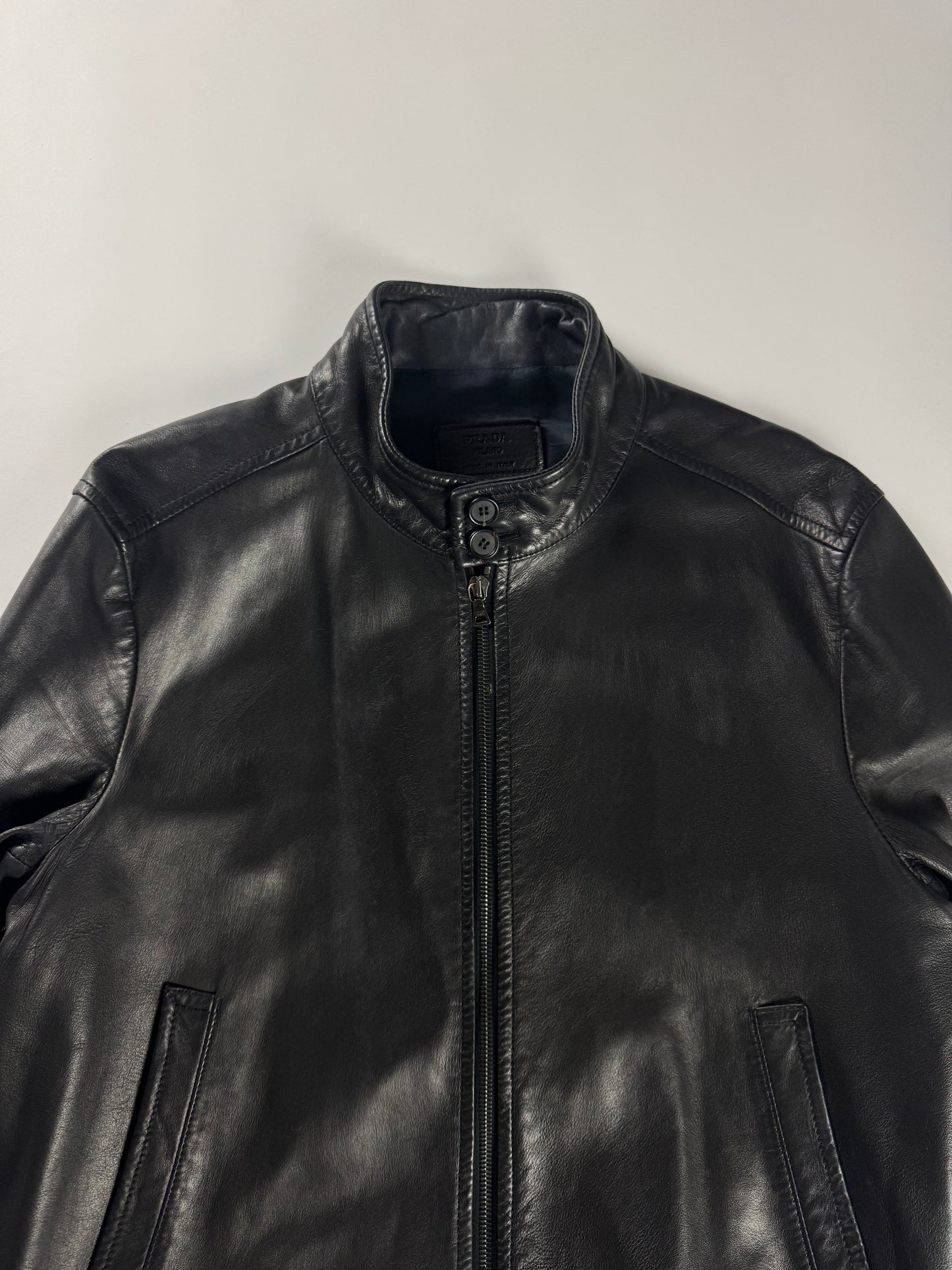 Prada Black Leather Harrington Bomber Jacket FW 2006 - M
