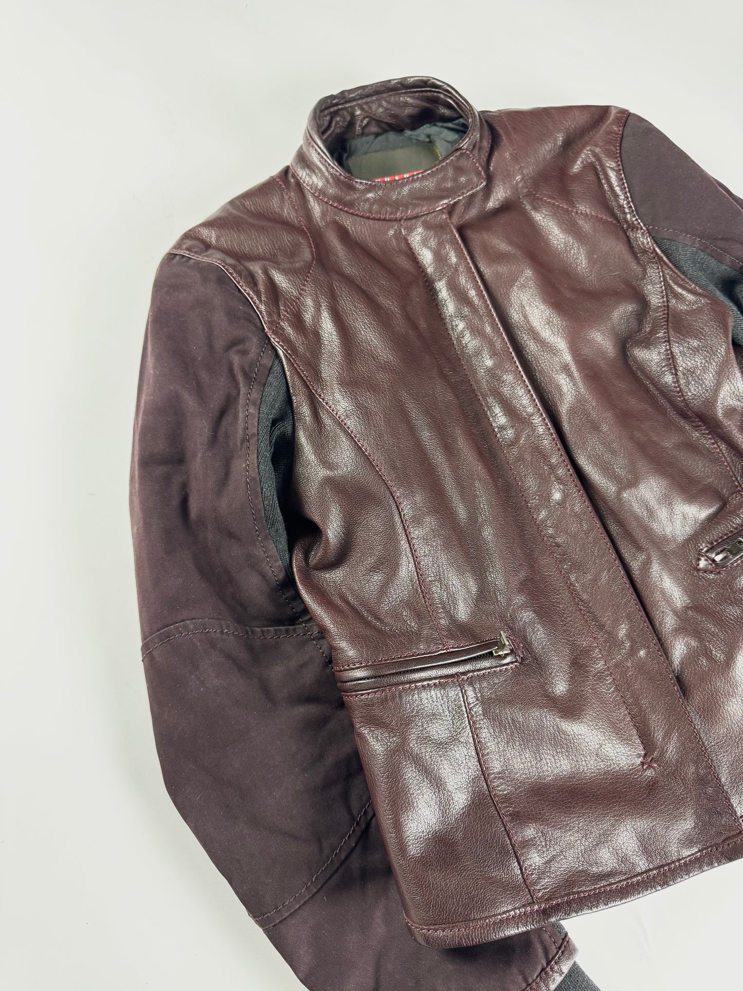 Prada Brown Wine Leather Moto Jacket 2000s - XS