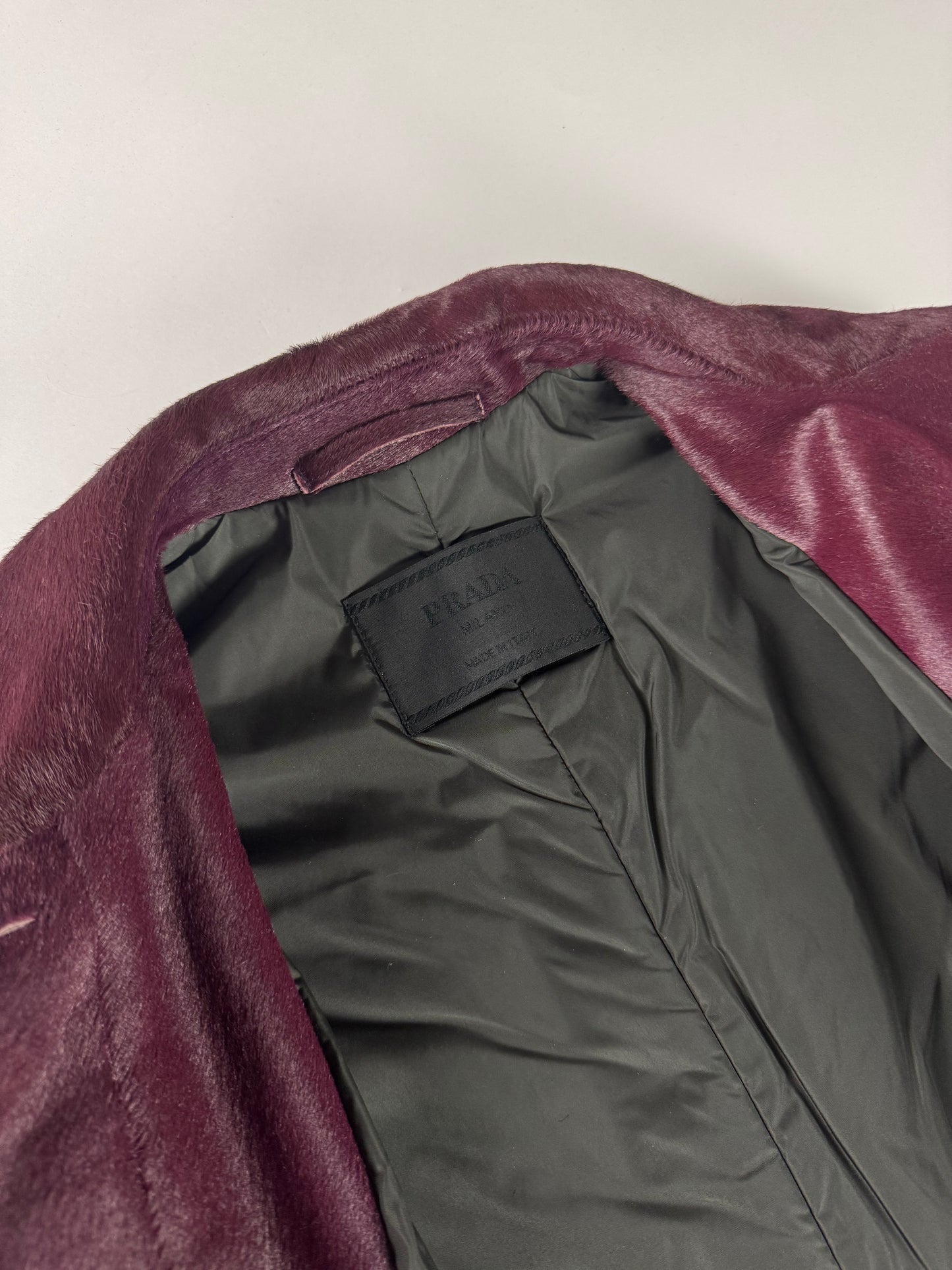Prada Wine Bordeaux Leather Belted Pony Hair Leather Coat FW 2000 - XS