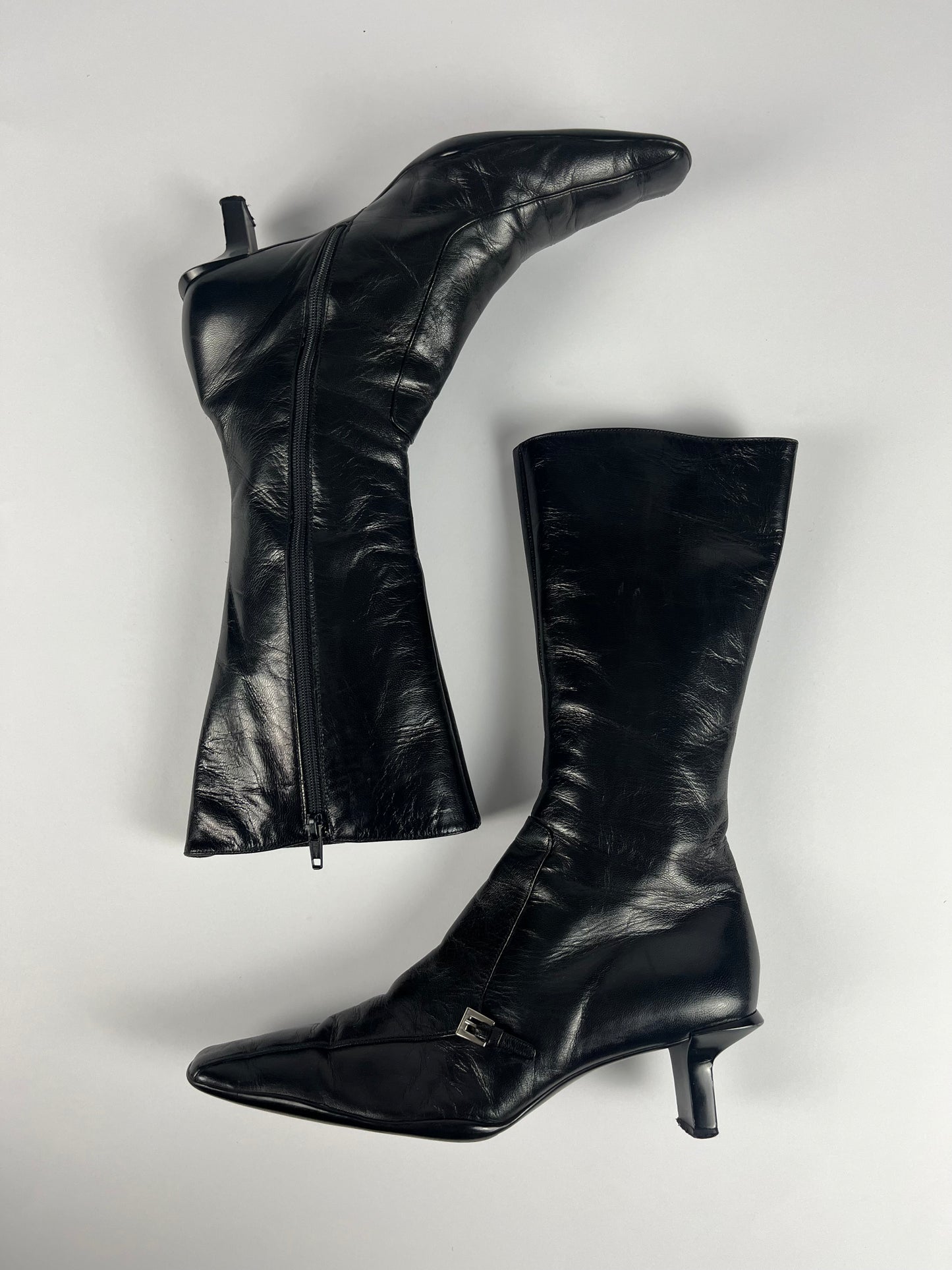 Prada Black Belted Leather Boots SS 2000 - 37,5 IT/ 38,5 EU