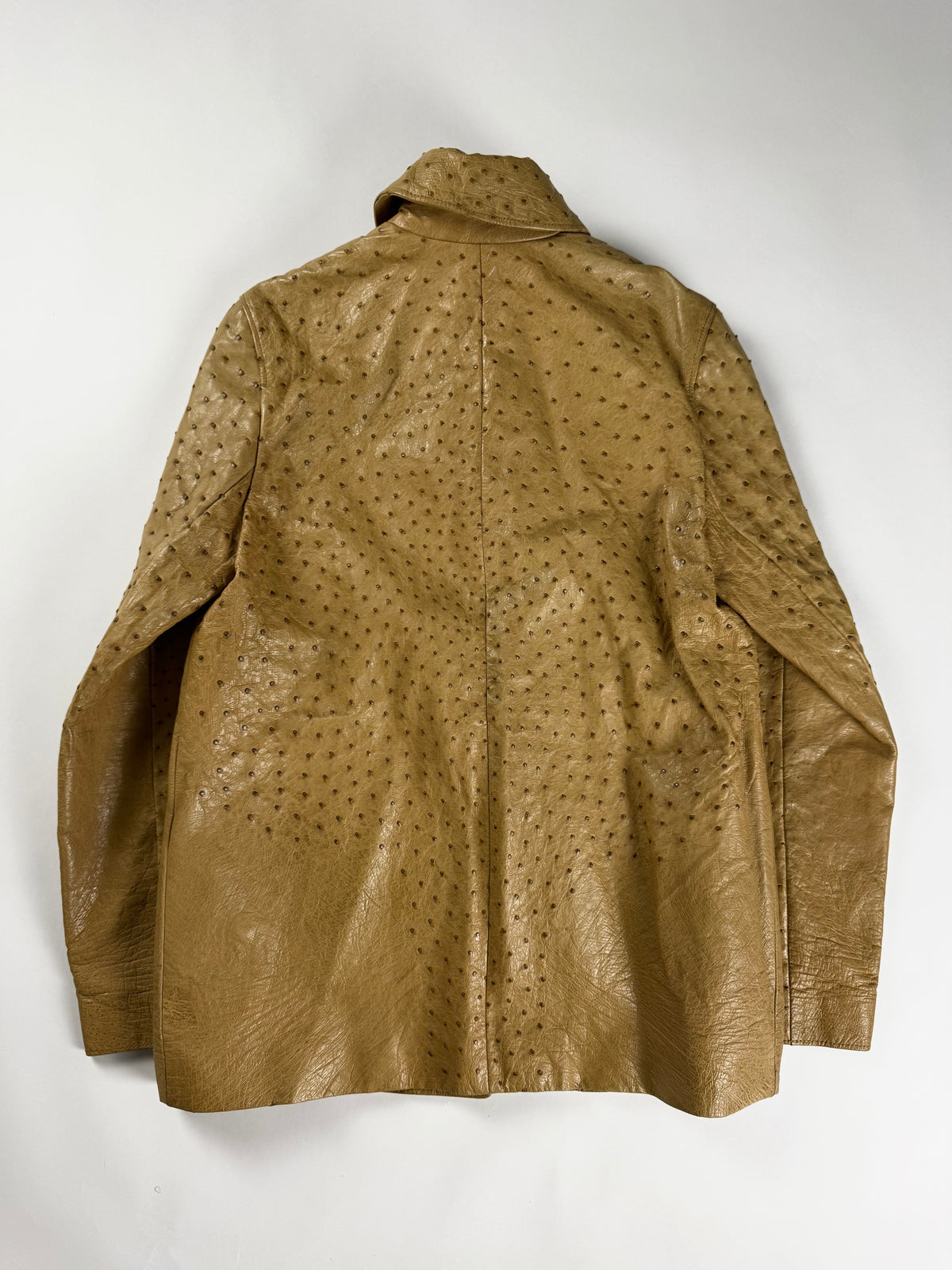 Celine Camel Tan Embossed Ostrich Skin Leather Jacket 2000s - S