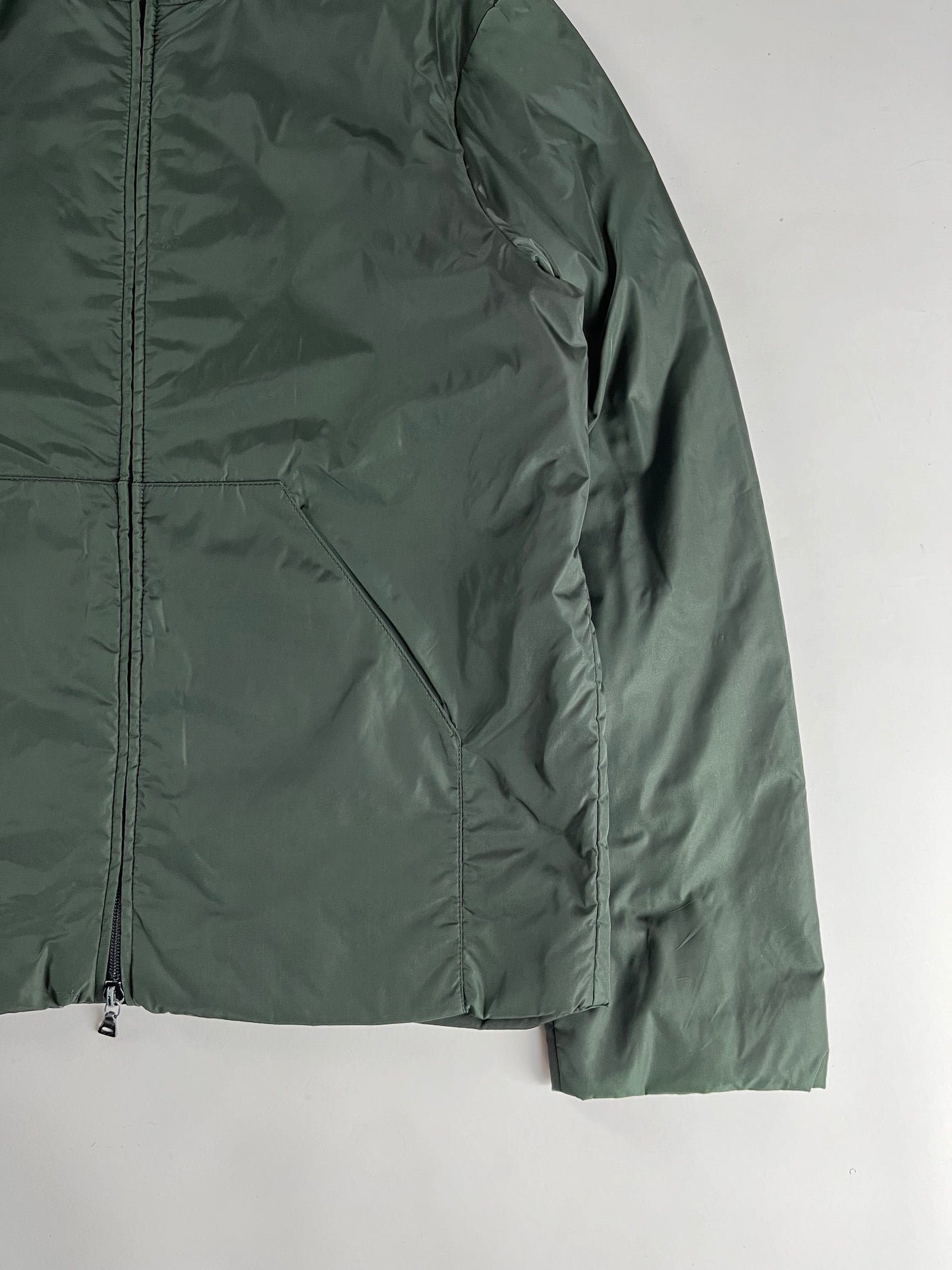Prada Green Lantern Nylon Double Zip Hooded Jacket 1990s - S