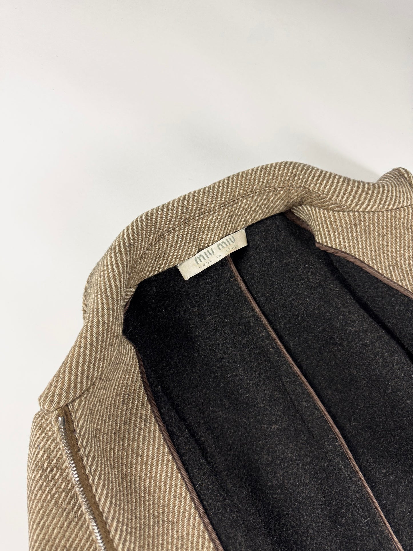 Miu Miu Prada Taupe Wool Twill Belted Long Zipped Coat FW 2000 - S