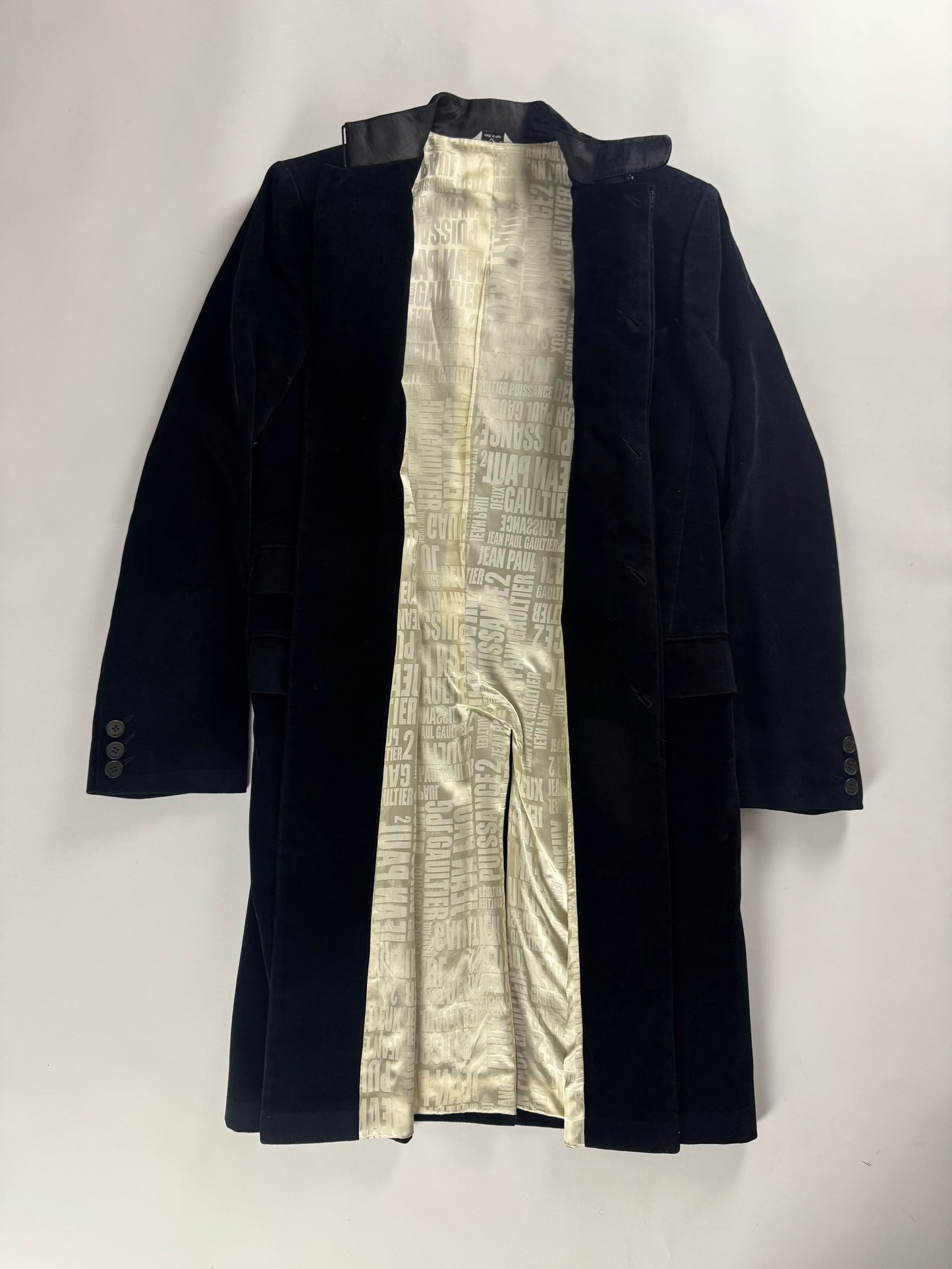 Jean Paul Gaultier Puissance Two Minimalist Dark Velvet Mandarin Collar Coat 2000s - M