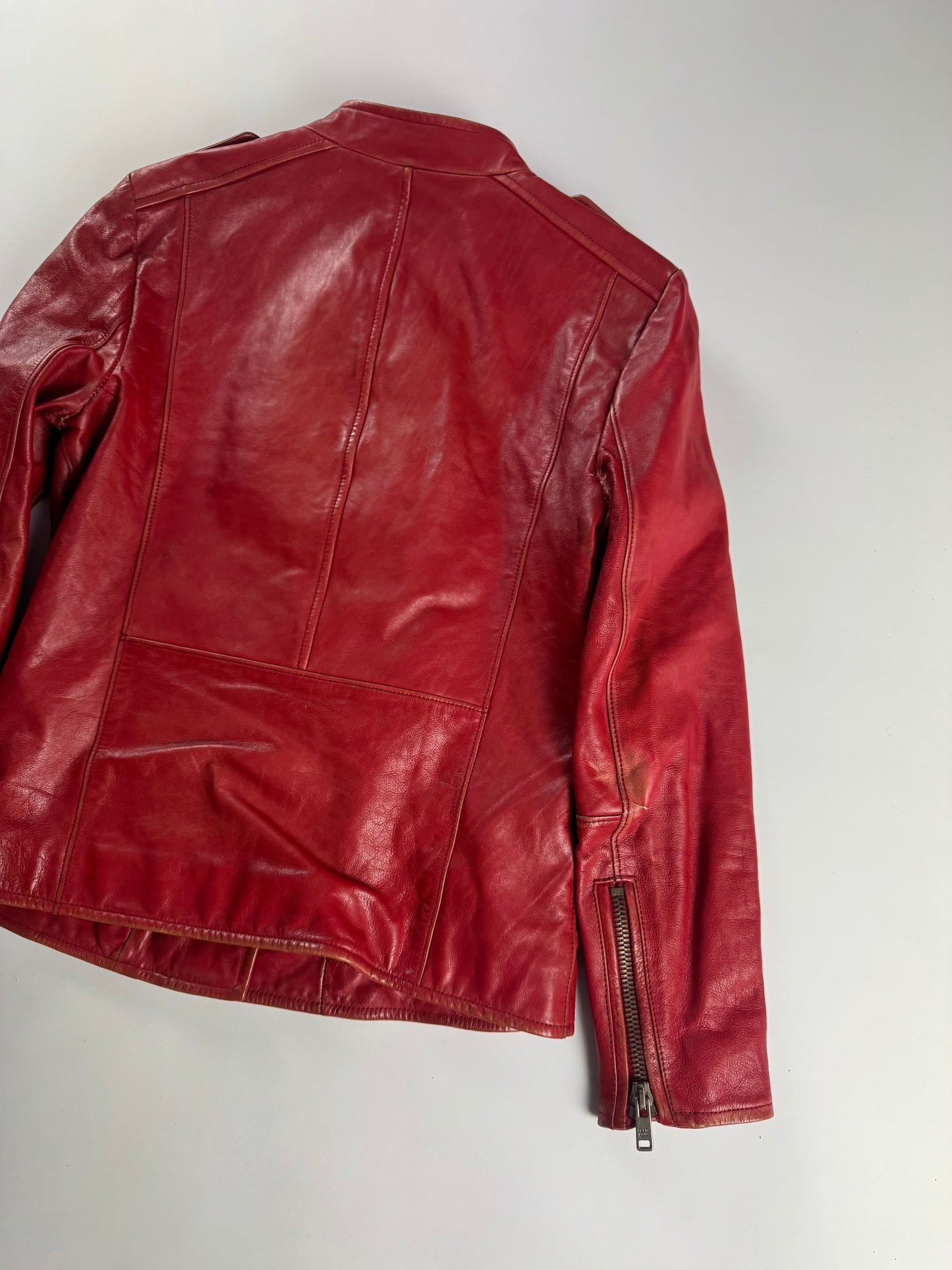 Prada Red Leather Perfecto Asymmetrical Moto Jacket - XS