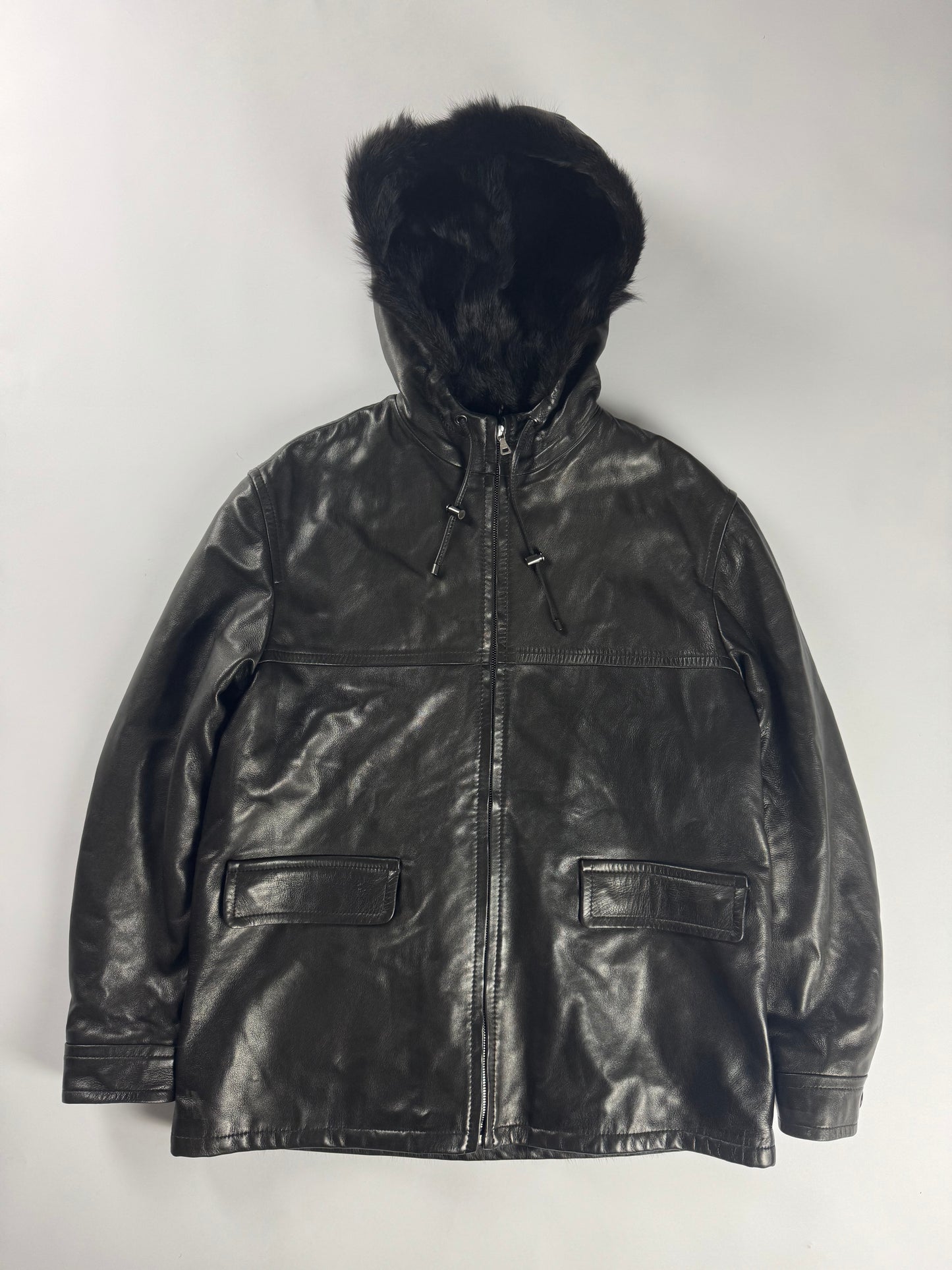 Prada Inside Fur Hooded Leather Jacket FW 1996 - S