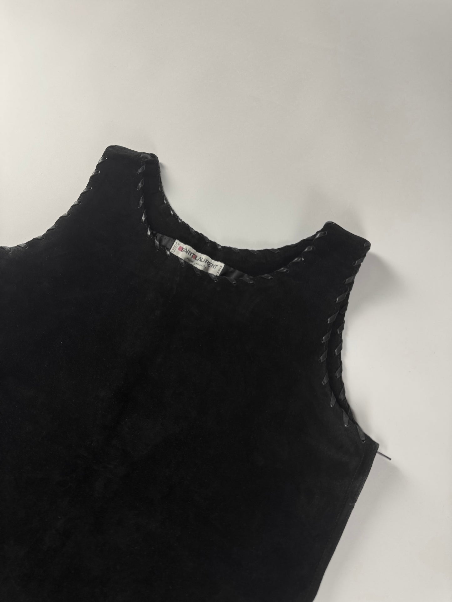 Yves Saint Laurent Suede Leather Sewing Tank Top 1990s - S