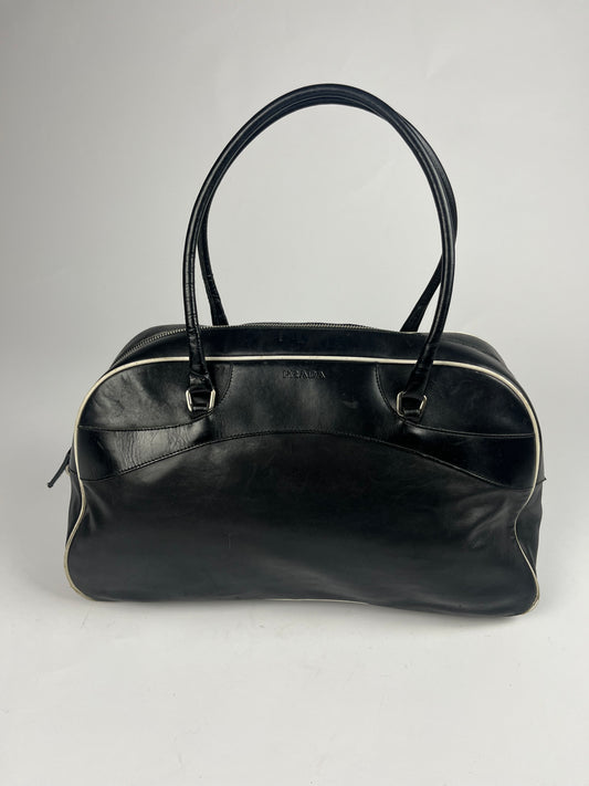 Prada Black Leather Bowling Bag FW 2000 - OS