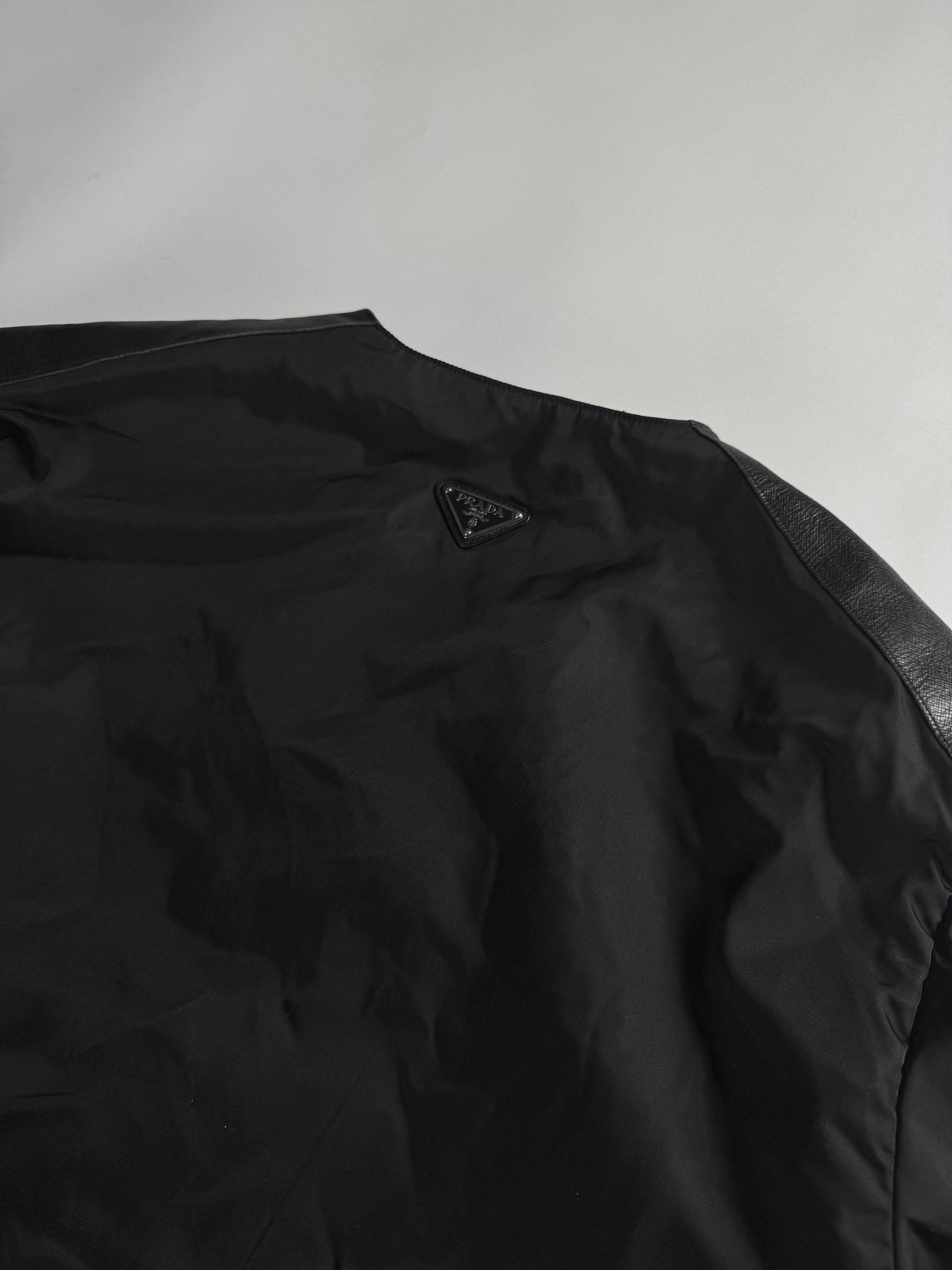 Prada Leather Shoulder Panels Deep V Neck Nylon Sweater FW 2009 - S