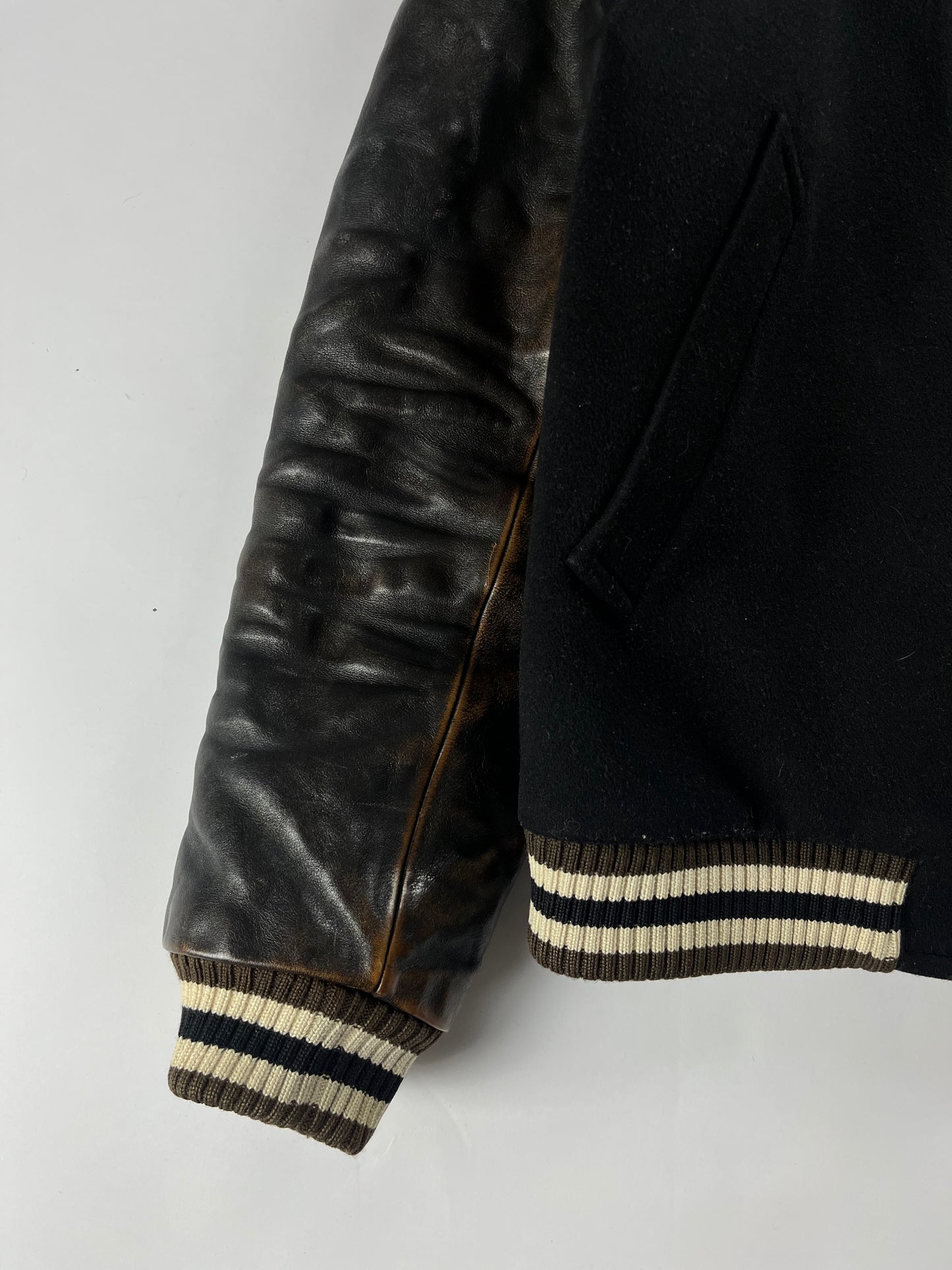 Prada Leather Sleeves Varsity Bomber Jacket FW 2014 - M