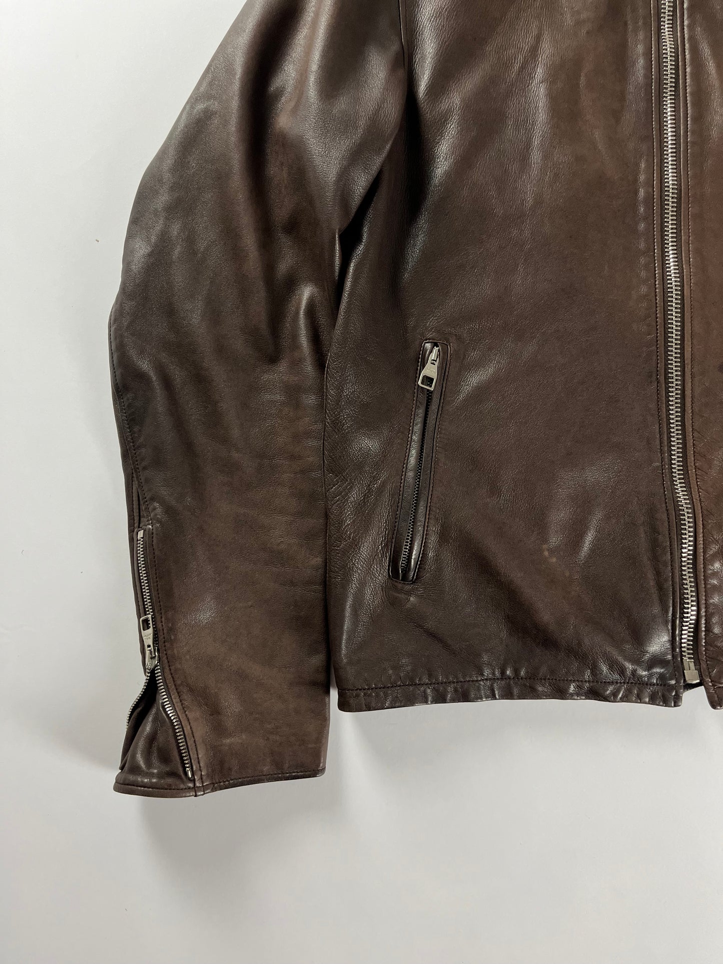 Louis Vuitton Brown Lambskin Leather Moto Zip Jacket SS 2007 - L