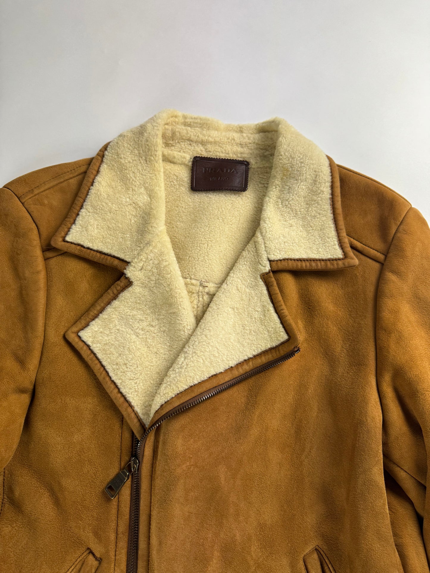 Prada Malboro Brown Shearling Perfecto Jacket FW 2011 - M